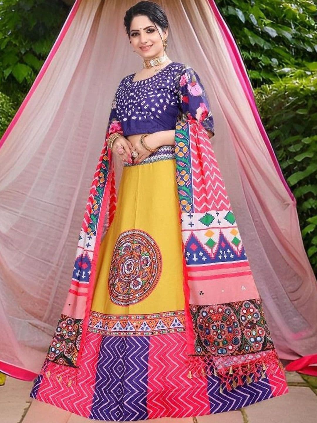 Shubh-Viyan Textiles Embellished Mirror Work Semi-Stitched Lehenga & Blouse With Dupatta - view 1