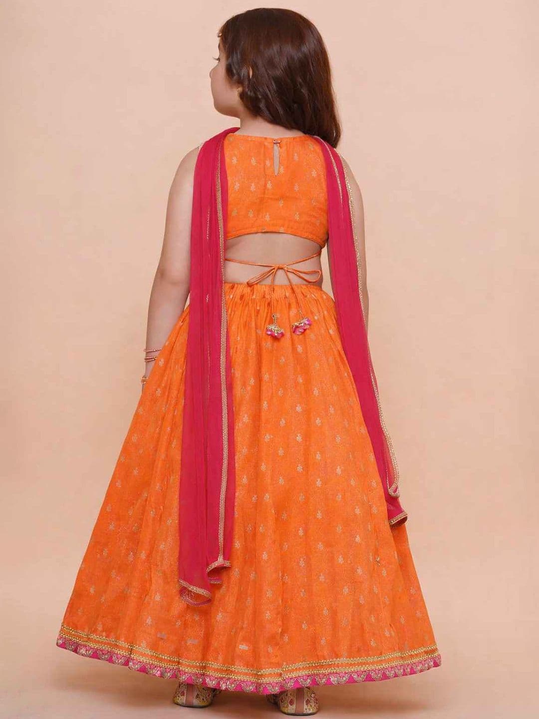 RJ ONLINE Girls Embroidered Thread Work Tie and Dye Ready to Wear Lehenga & Blouse With Dupatta thumbnail 4