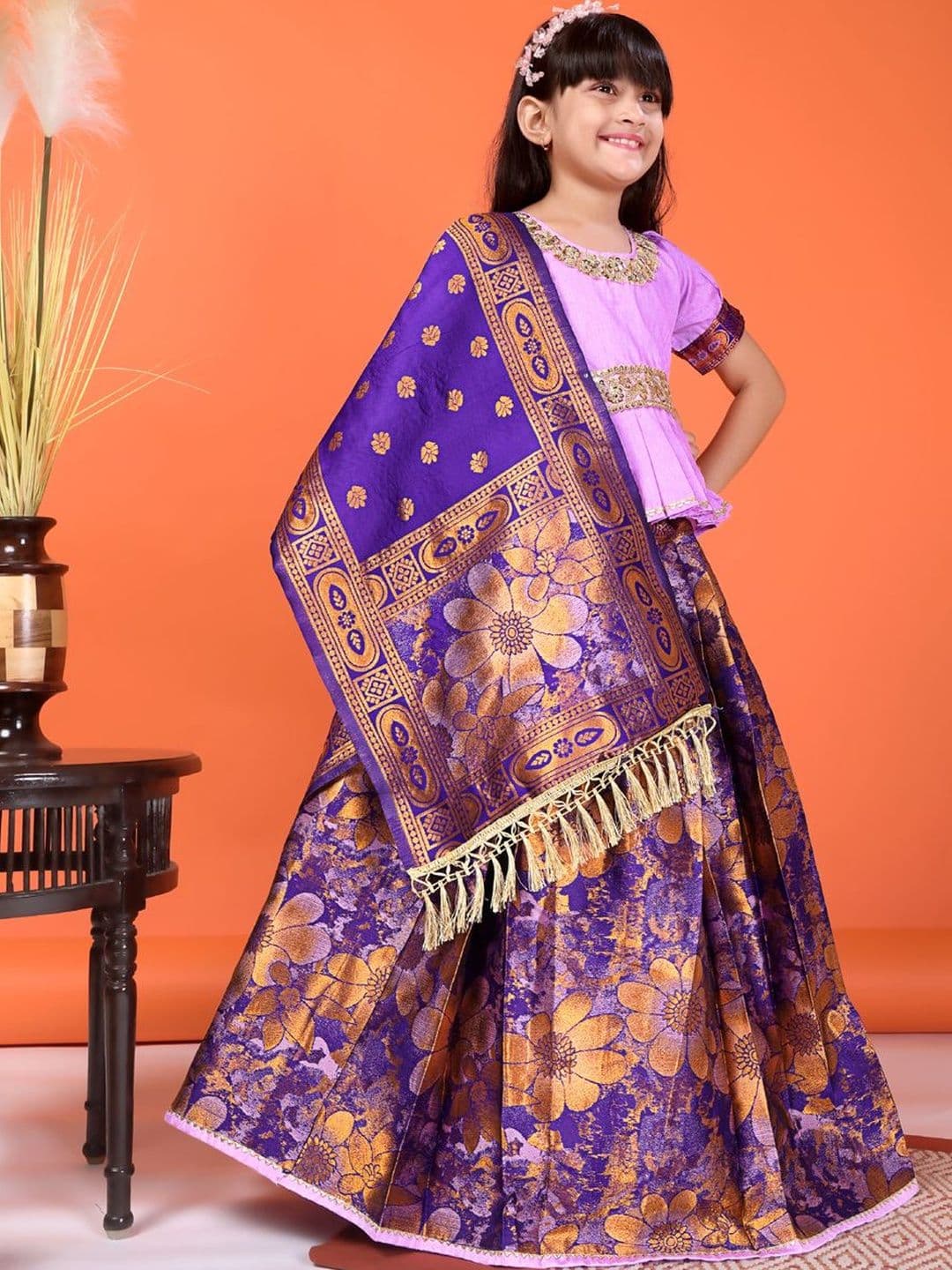 KALINI Girls Embellished Ready to Wear Lehenga & Blouse With Dupatta thumbnail 3