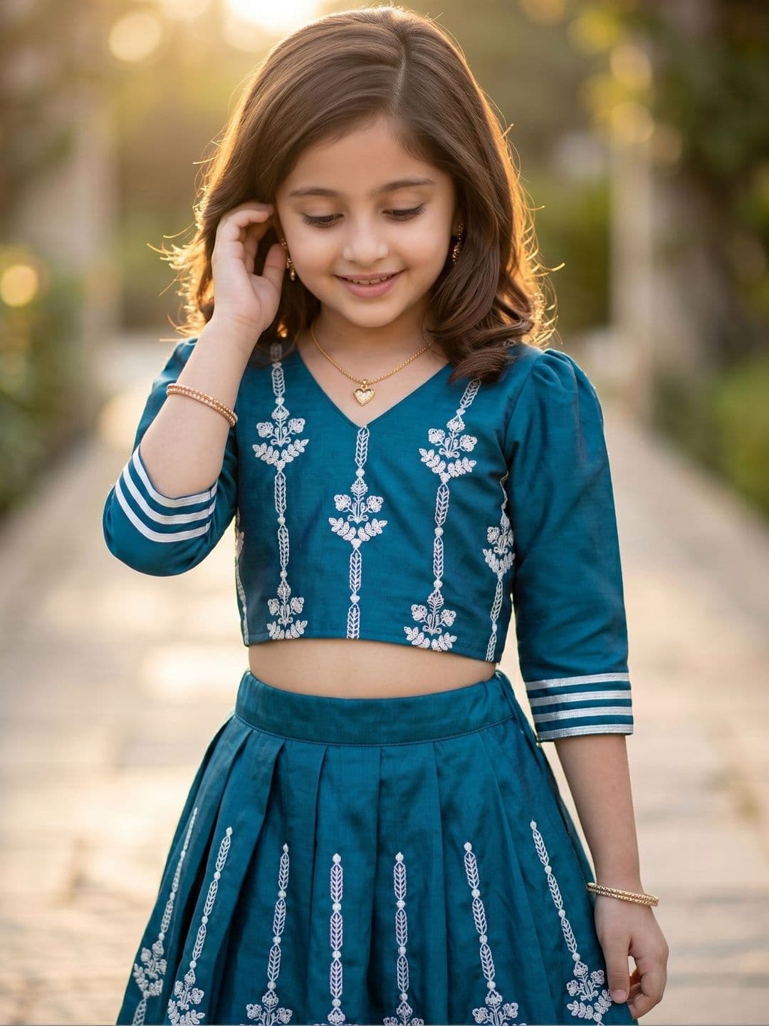 KALINI Girls Embroidered Thread Work Semi-Stitched Lehenga & thumbnail 2