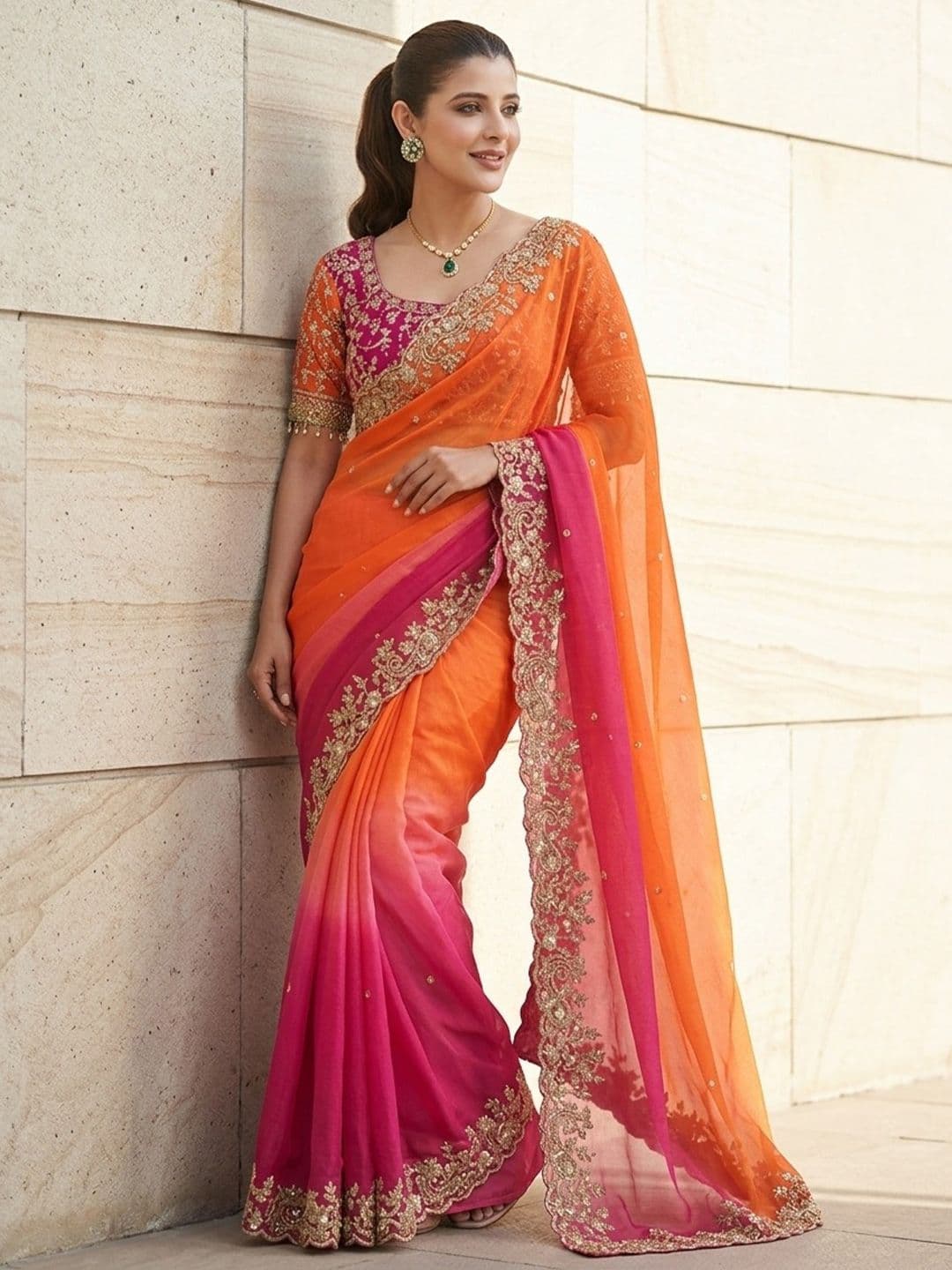 Sangria Embroidered Sarees With Unstitched Blouse Piece thumbnail 4