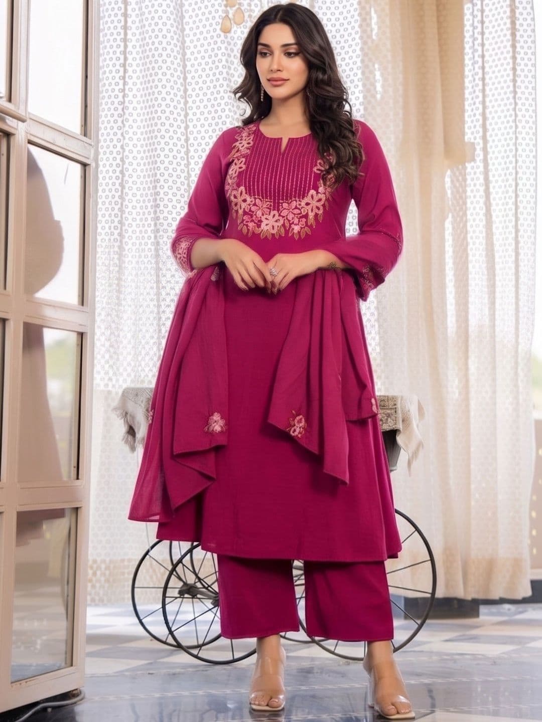 Royal Export Women Ethnic Motifs Embroidered Regular Thread Work Kurta with Trousers & With Dupatta thumbnail 6