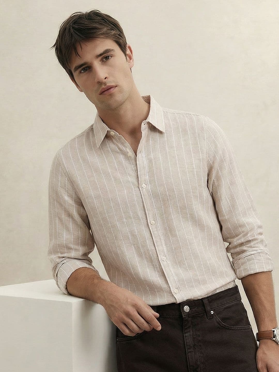 THE SHIRT CODE Slim Fit Vertical Striped Casual Shirt thumbnail 5