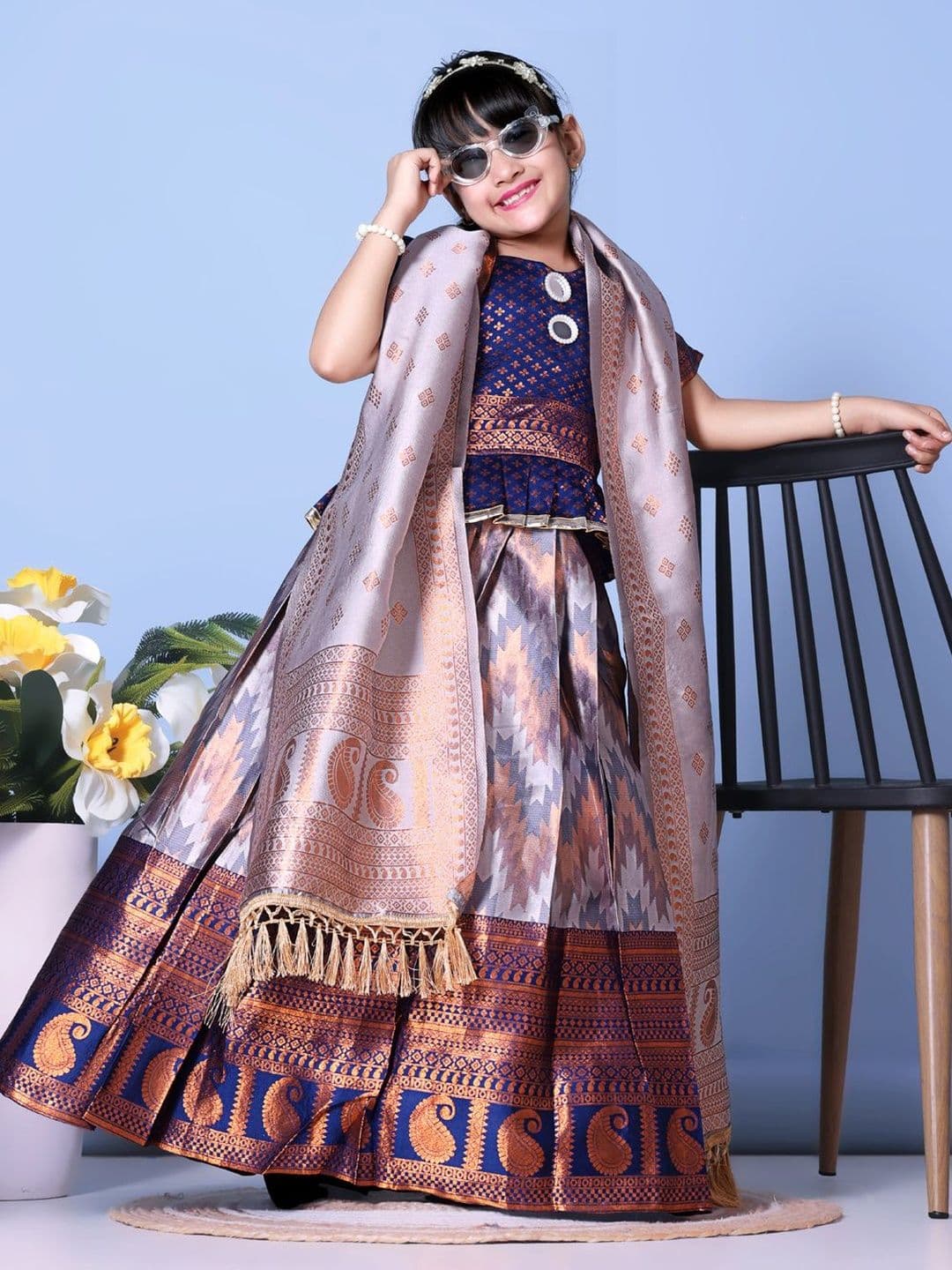 KALINI Girls Semi-Stitched Lehenga & Blouse With Dupatta thumbnail 5
