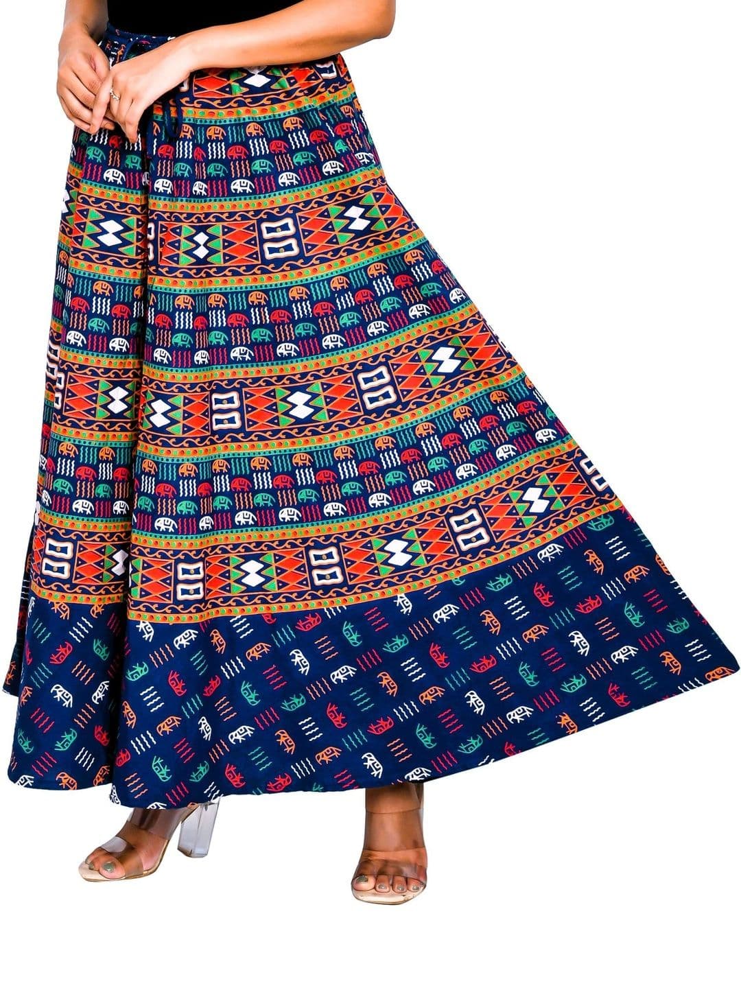 SAMJHI Women Pure Cotton Geometric Tribal or Aztec Print Maxi Flared Skirt thumbnail 4