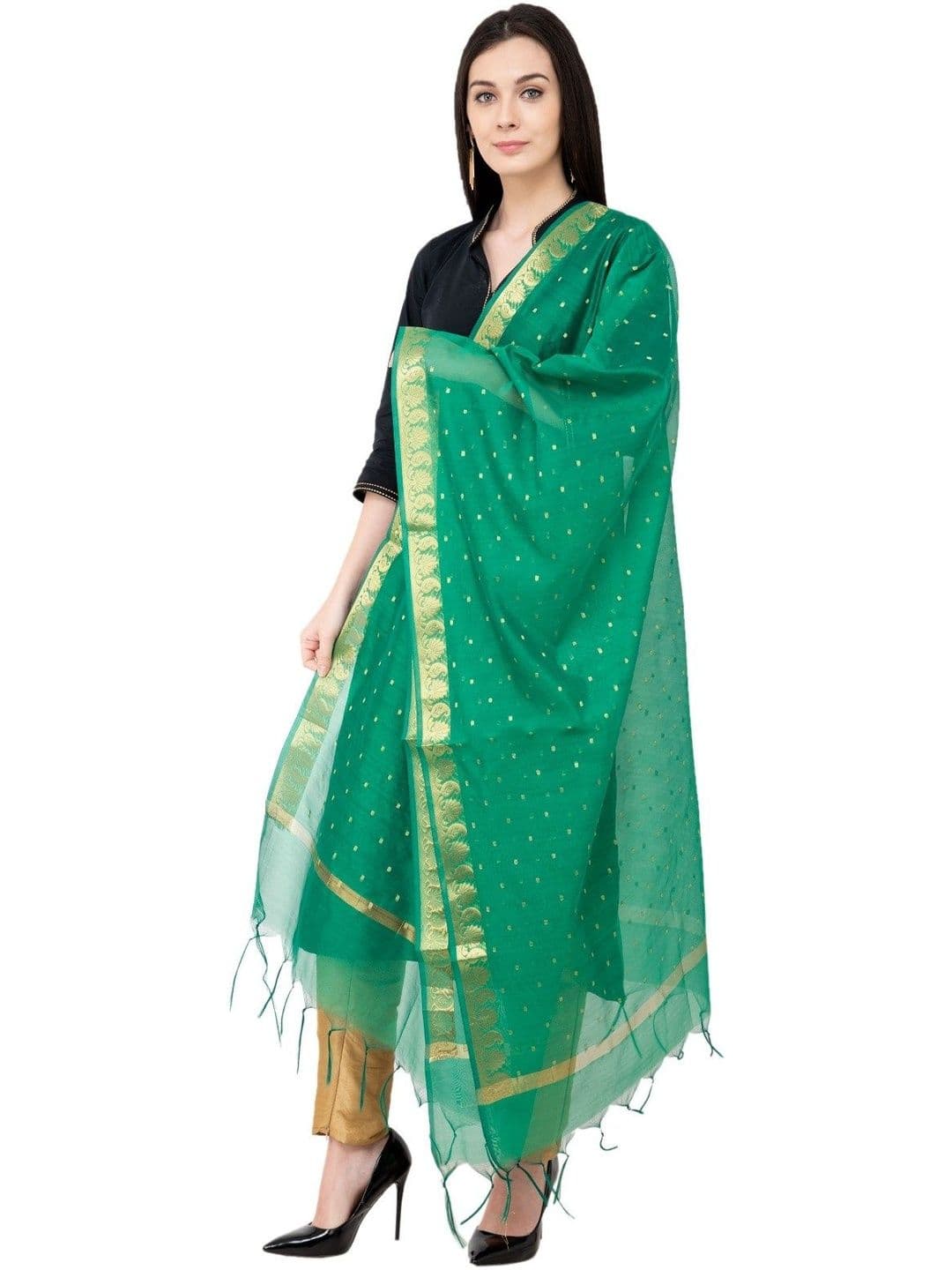 A R SILK Embroidered Dupatta with Zari thumbnail 4
