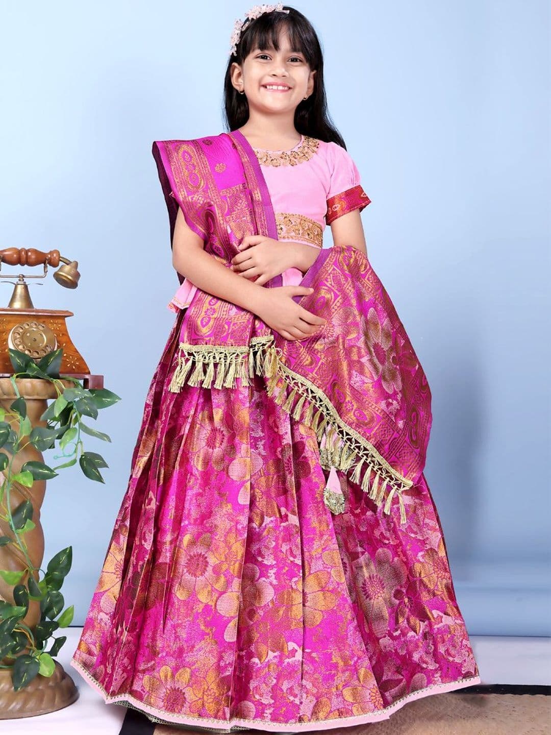 KALINI Girls Embroidered Ready to Wear Lehenga & Blouse With Dupatta - view 1