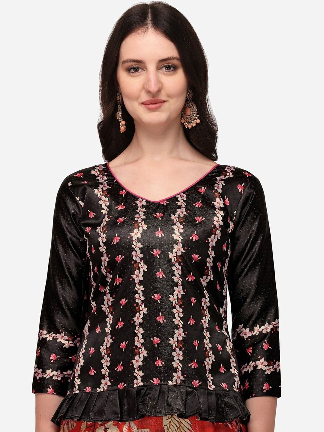 Kaizen TEXO FAB Multicolour Semistitched Croptop Choli With Unstitched Blouse thumbnail 5