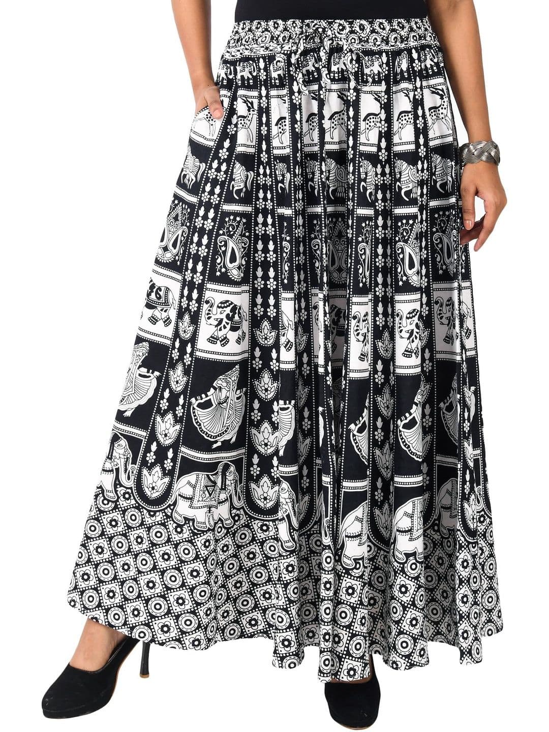 SAMJHI Women Black & White Graphic Maxi Flared Skirt - view 1