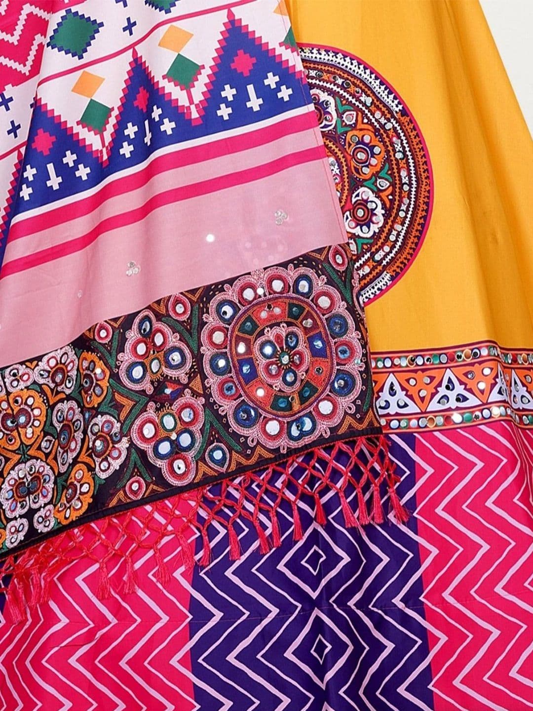 Shubh-Viyan Textiles Embellished Mirror Work Semi-Stitched Lehenga & Blouse With Dupatta thumbnail 2