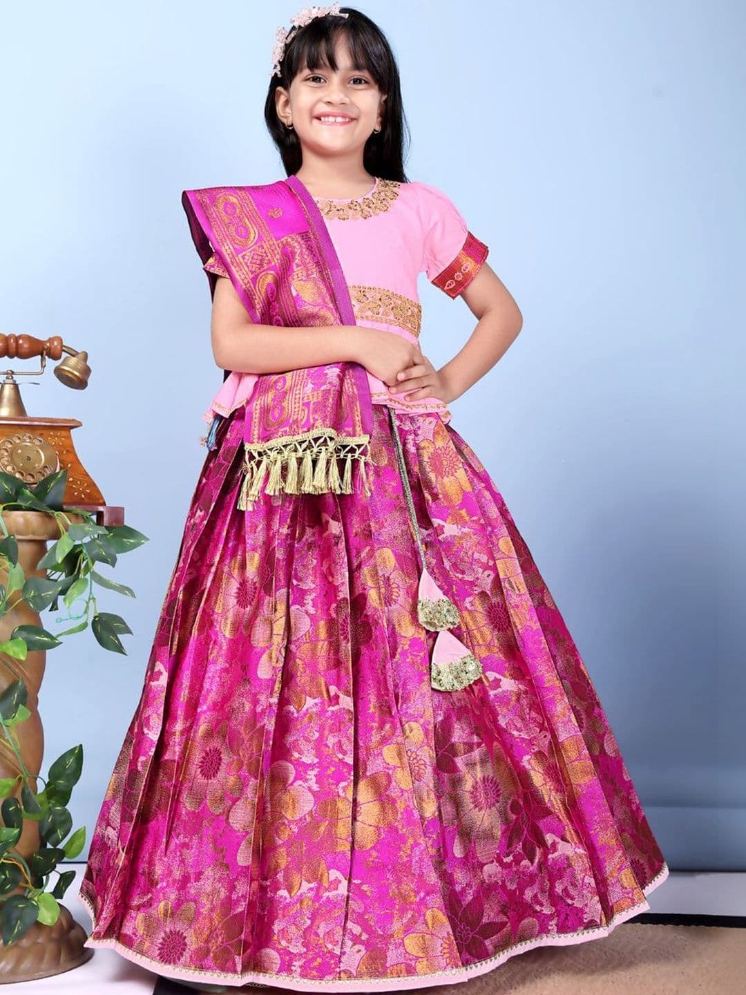 KALINI Girls Embroidered Ready to Wear Lehenga & Blouse With Dupatta thumbnail 2