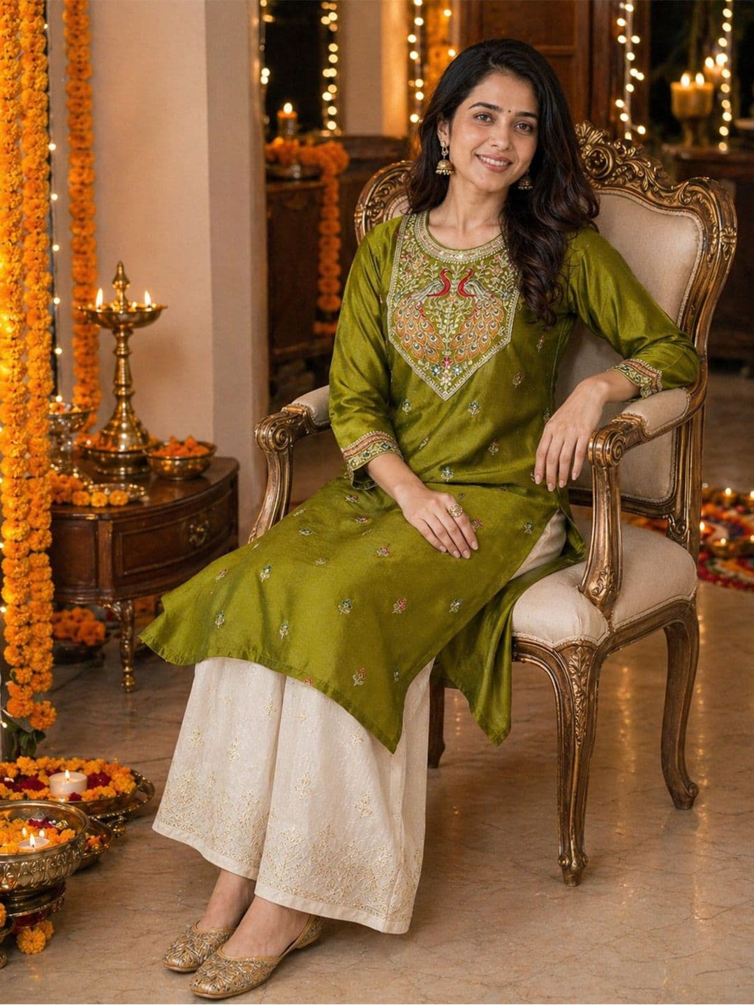 rarethread Women Ethnic Motifs Embroidered Thread Work Kurta thumbnail 5