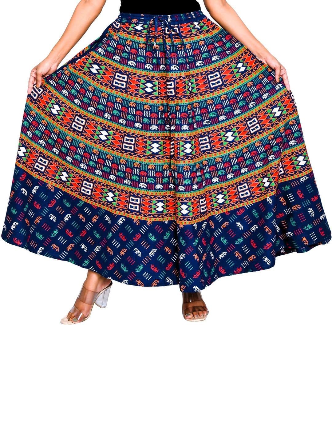 SAMJHI Women Pure Cotton Geometric Tribal or Aztec Print Maxi Flared Skirt thumbnail 3