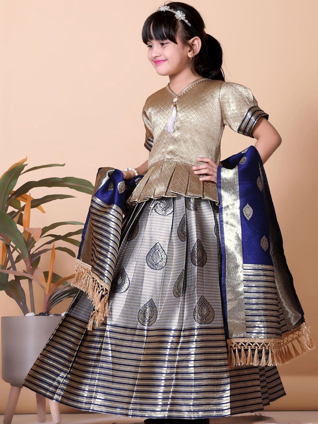 KALINI Girls Semi-Stitched Lehenga & Blouse With Dupatta thumbnail 3