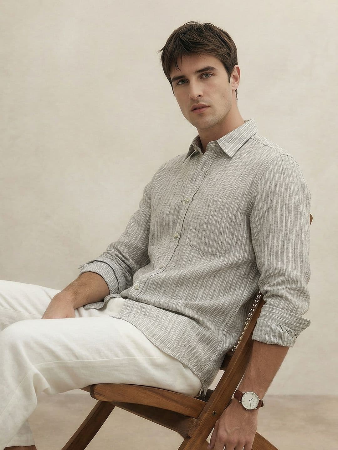 THE SHIRT CODE Vertical Striped Cotton Casual Shirt thumbnail 4
