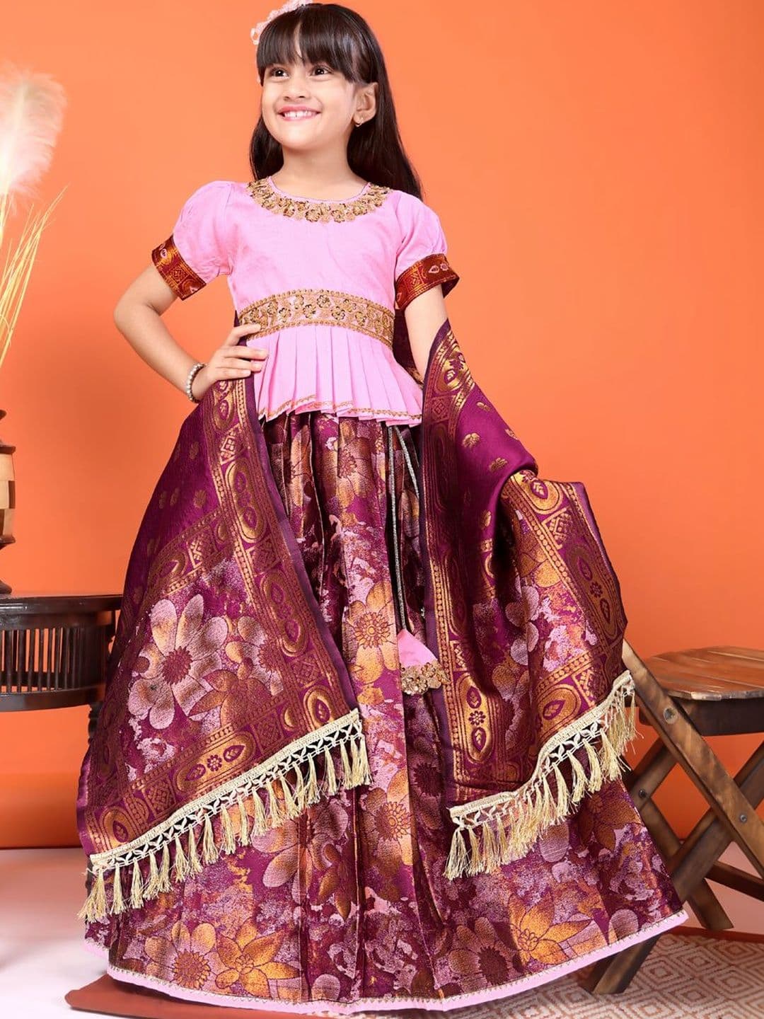 KALINI Girls Embellished Ready to Wear Lehenga & Blouse With Dupatta - view 1