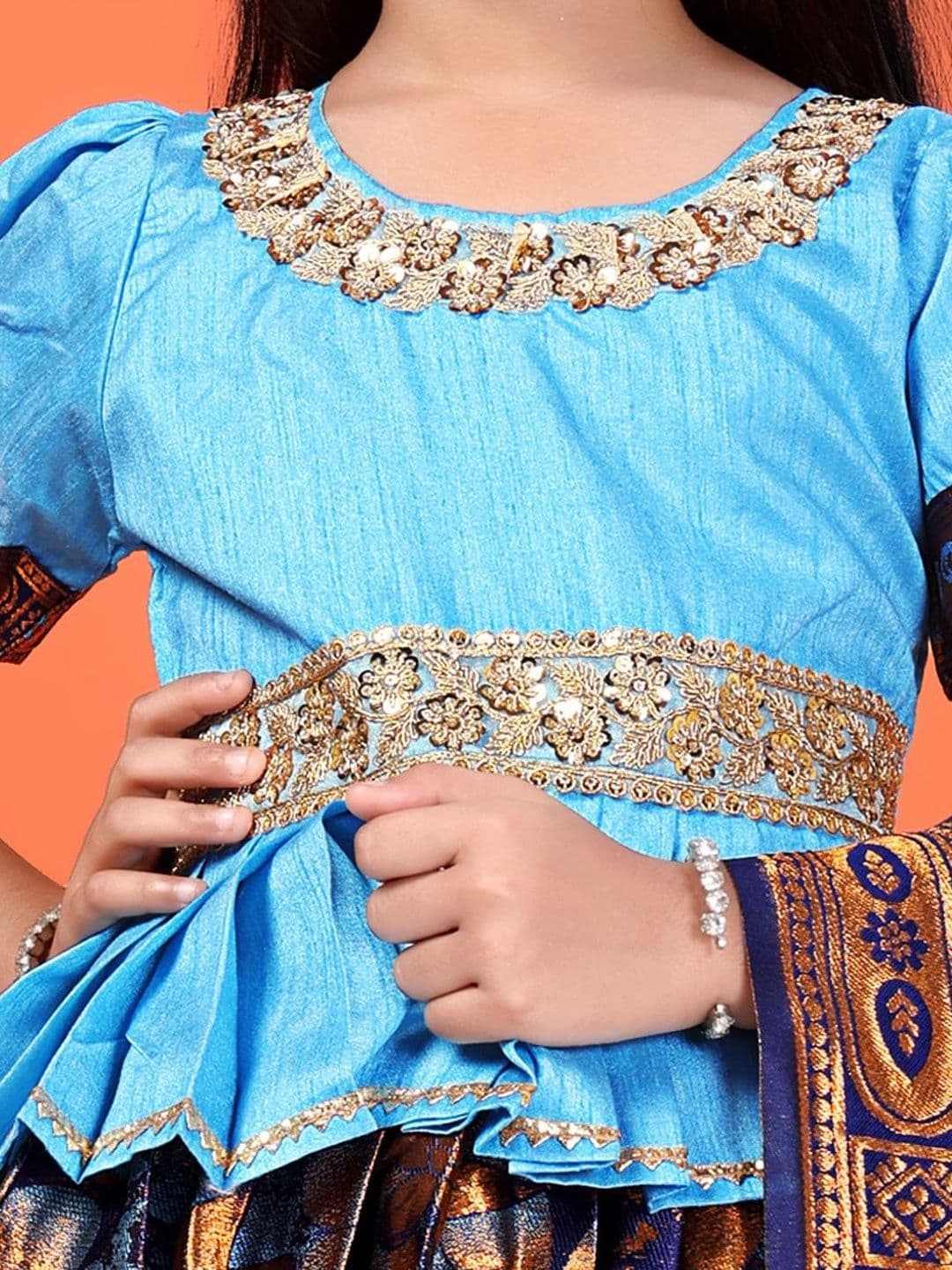 KALINI Girls Embellished Sequinned Semi-Stitched Lehenga & Blouse With Dupatta thumbnail 3