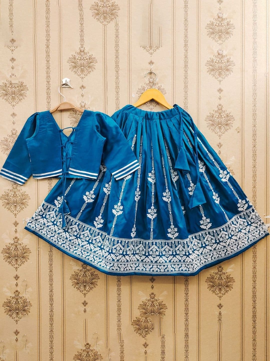KALINI Girls Embroidered Thread Work Semi-Stitched Lehenga & thumbnail 4