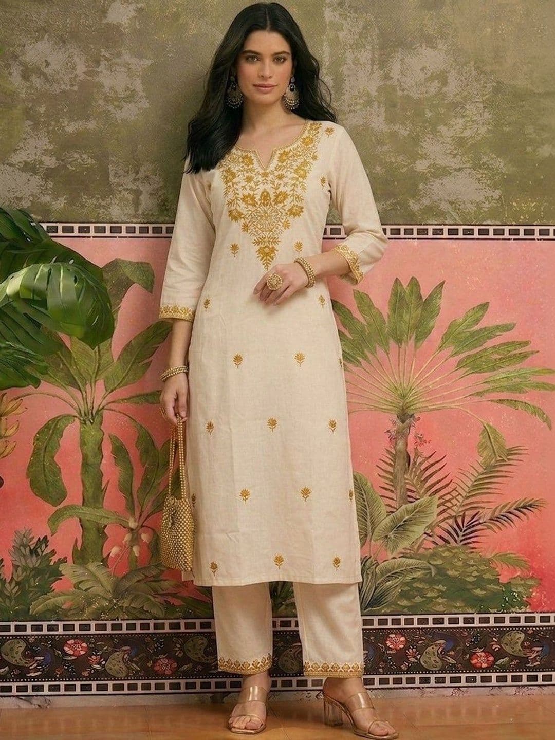 Sangria Embroidered Pure Cotton Round Neck Kurta & Trousers With Dupatta thumbnail 7