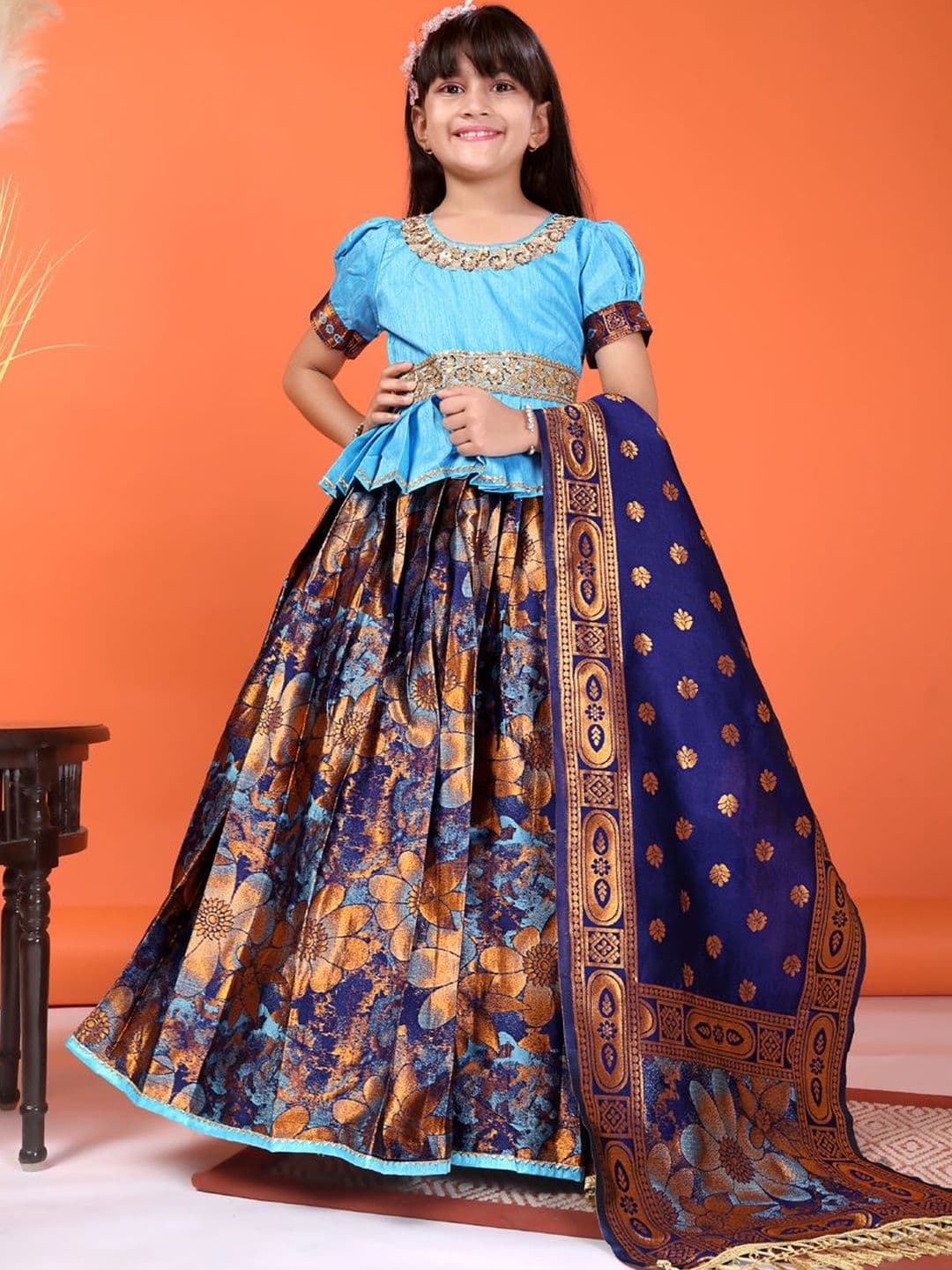 KALINI Girls Embellished Sequinned Semi-Stitched Lehenga & Blouse With Dupatta thumbnail 5
