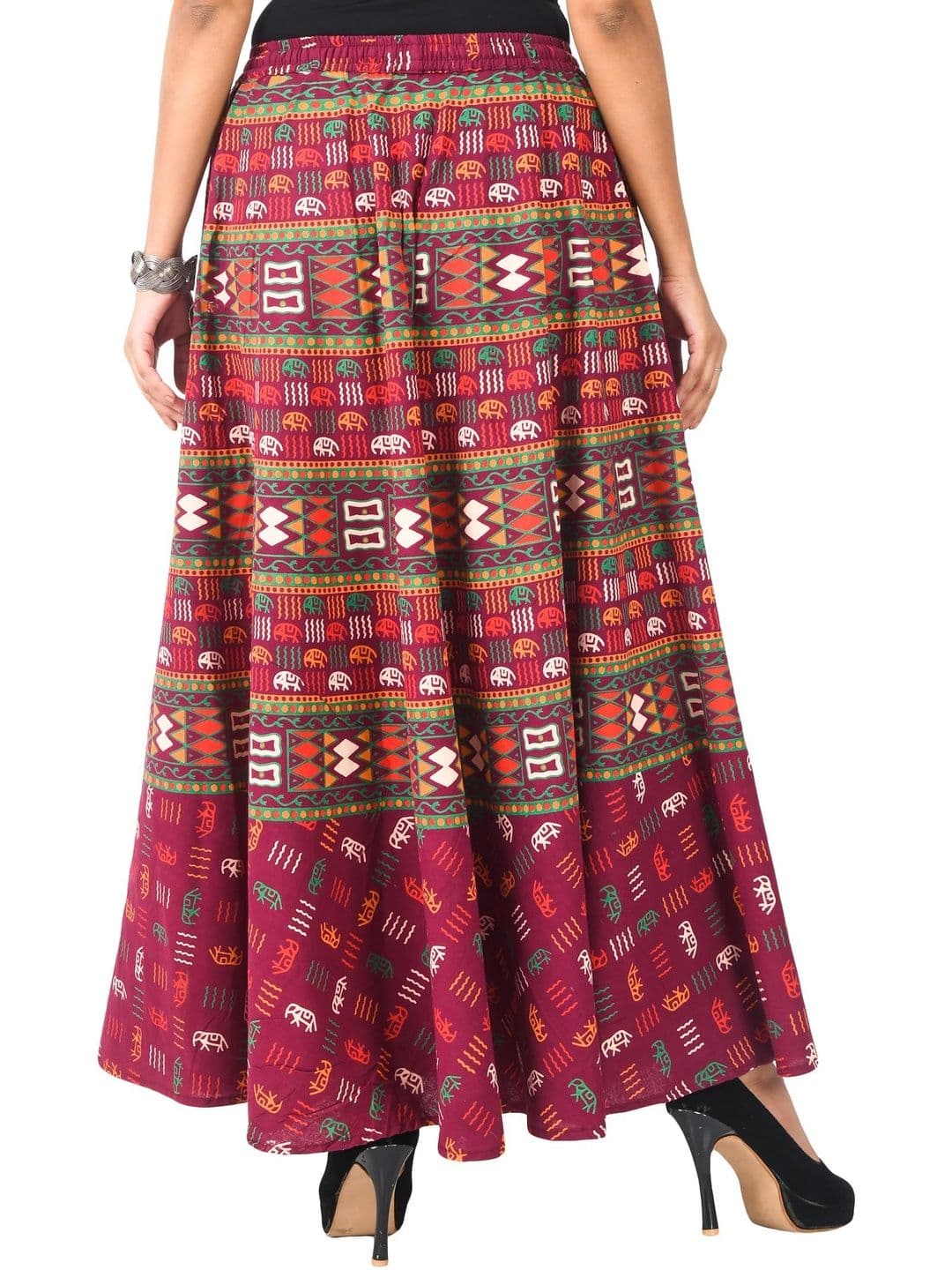 SAMJHI Women Pure Cotton Colourblocked Maxi Flared Skirt thumbnail 3