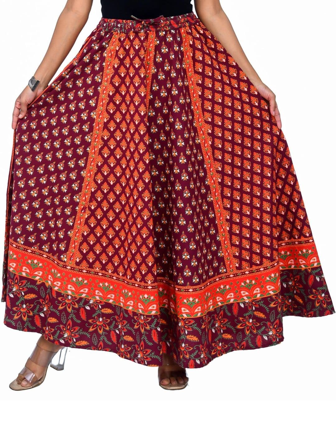 SAMJHI Women Pure Cotton Cotton Cambric Paisley Maxi Flared Skirt thumbnail 3
