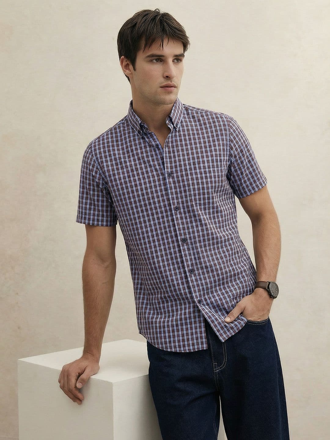 THE SHIRT CODE Premium Micro Checked Casual Shirt thumbnail 6