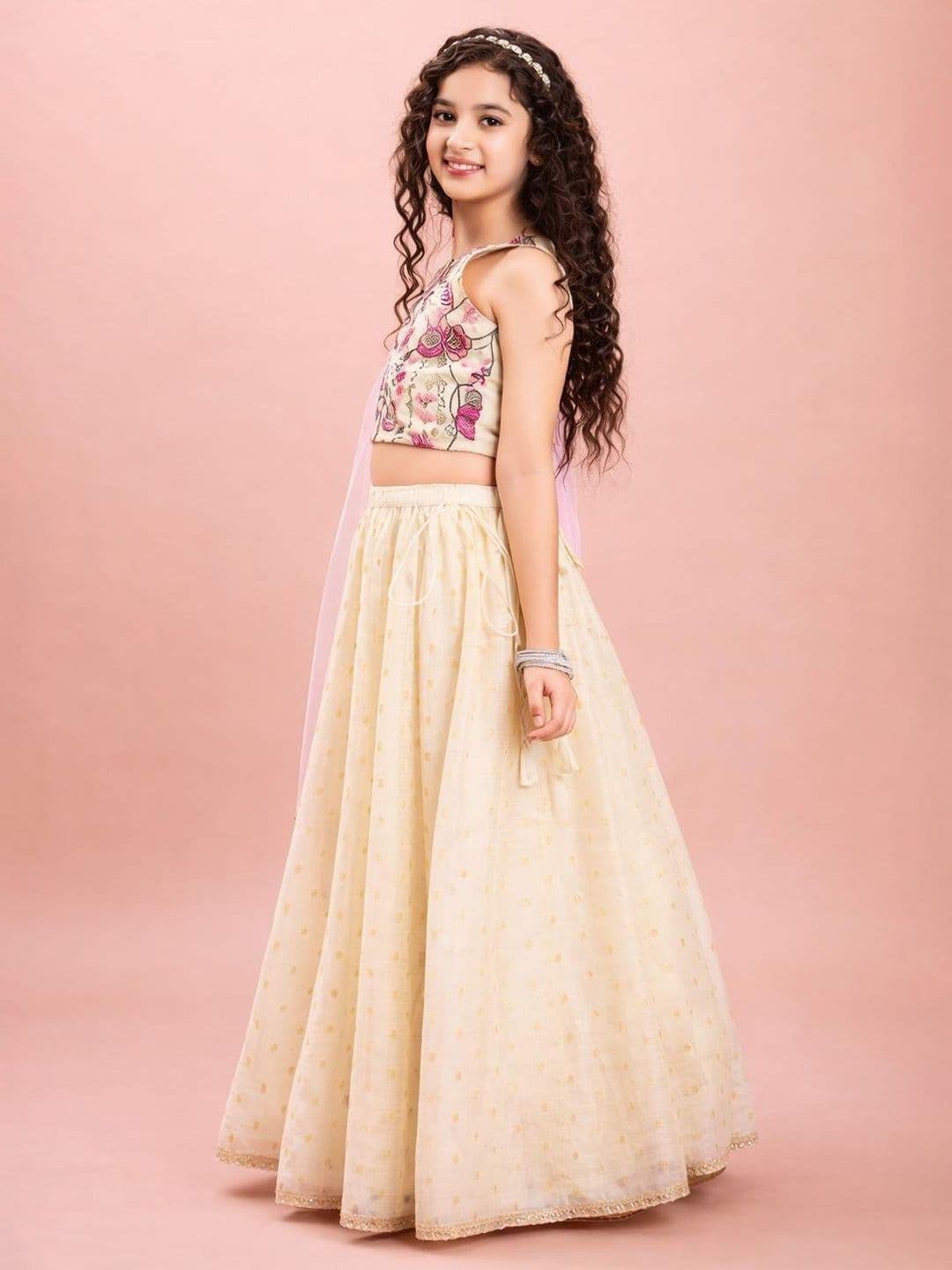 RJ ONLINE Girls Embroidered Thread Work Semi-Stitched Lehenga & Blouse With Dupatta thumbnail 3