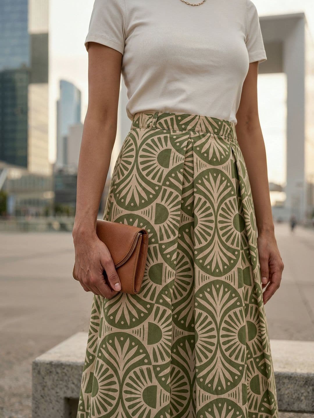 AASK Women Pure Cotton Blend Geometric Midi A-Line Skirt thumbnail 3