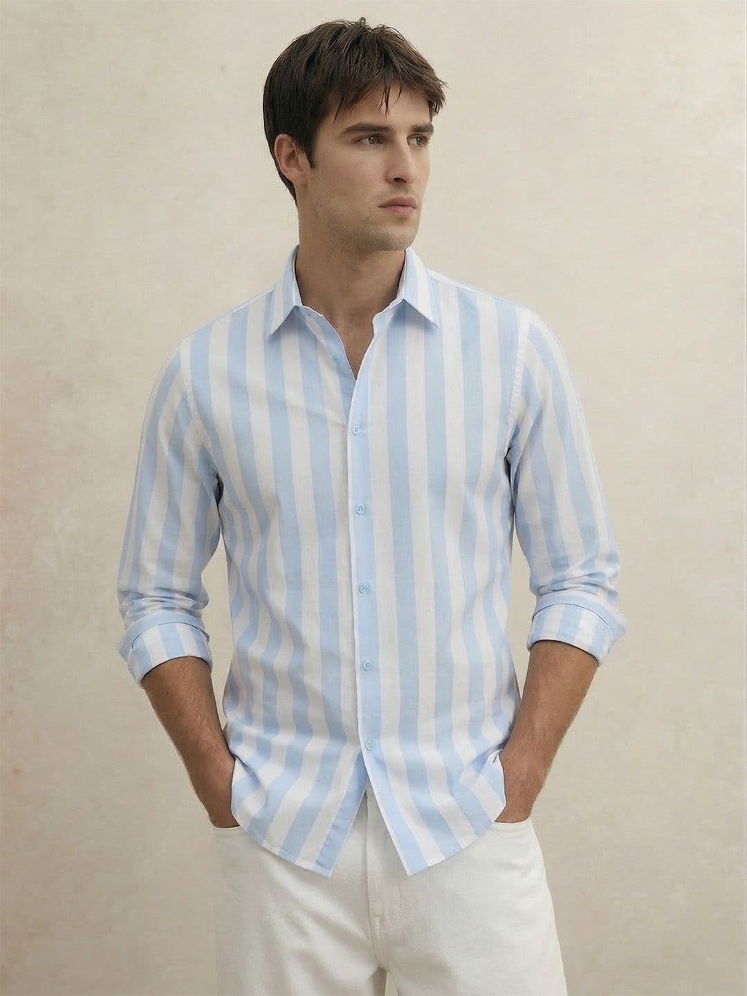THE SHIRT CODE Premium Vertical Striped Pure Cotton Casual Shirt thumbnail 3