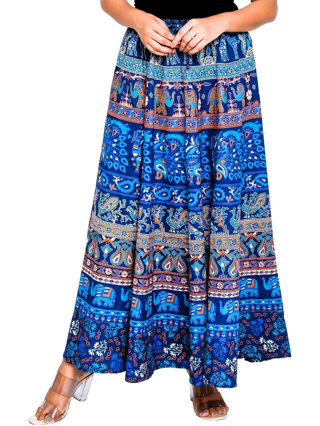 SAMJHI Women Pure Cotton Animal Bohemian Maxi Flared Skirt thumbnail 4