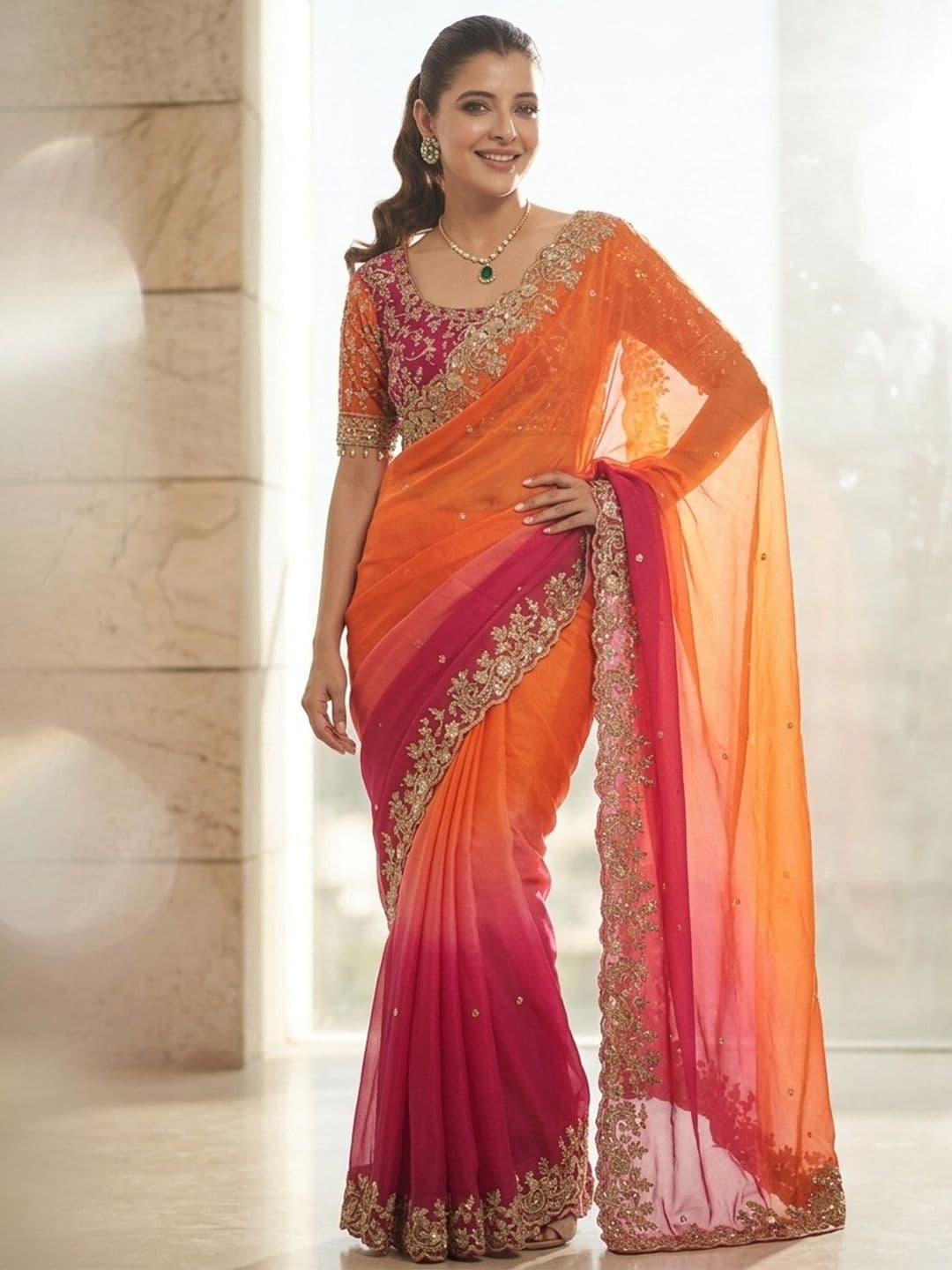 Sangria Embroidered Sarees With Unstitched Blouse Piece - view 1