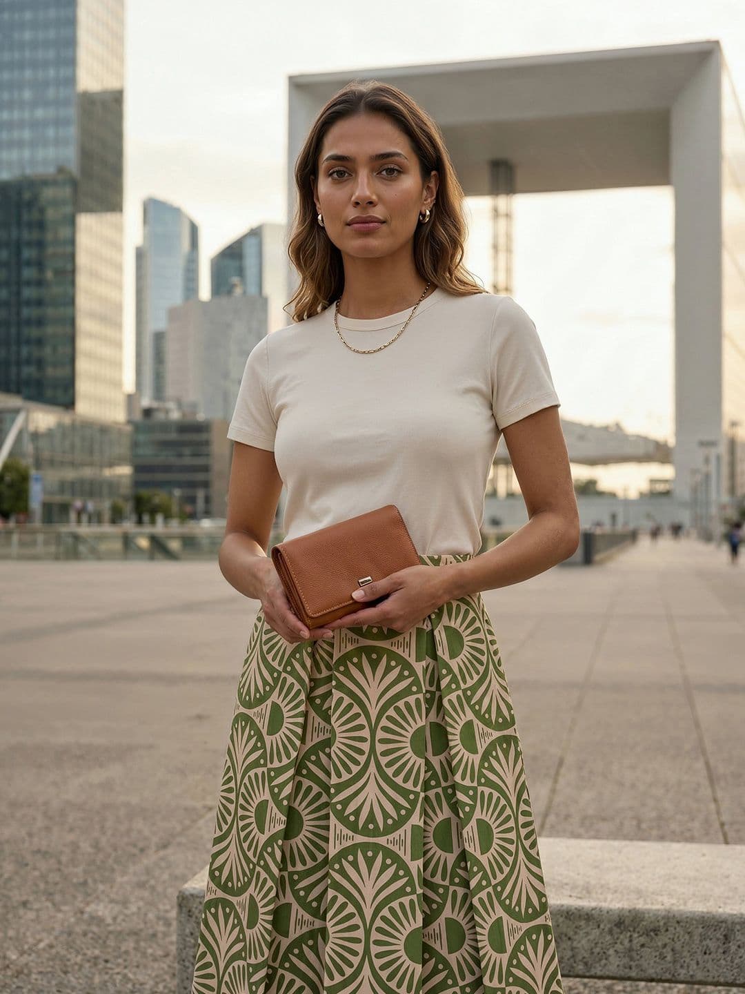 AASK Women Pure Cotton Blend Geometric Midi A-Line Skirt thumbnail 4