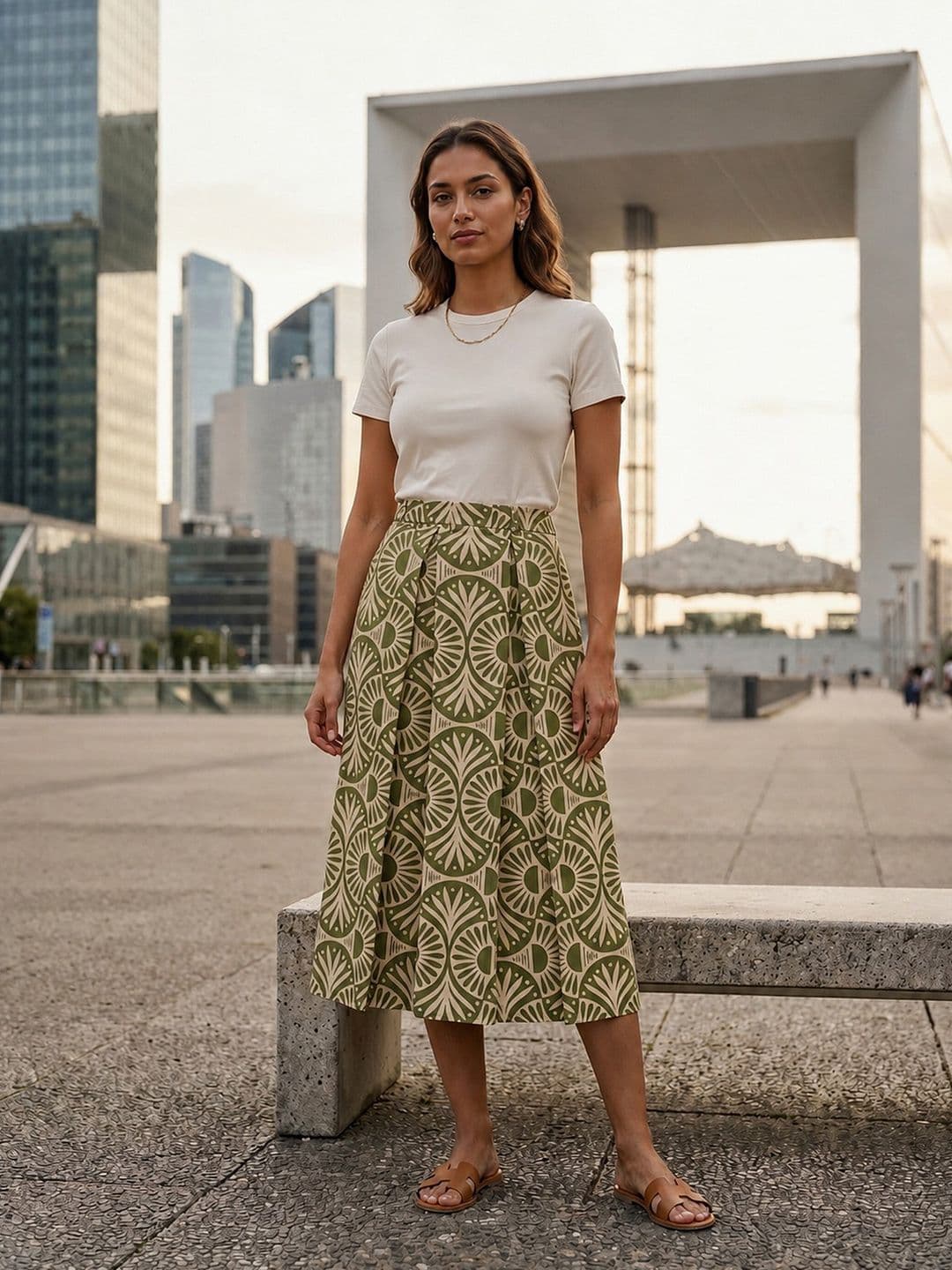 AASK Women Pure Cotton Blend Geometric Midi A-Line Skirt - view 1