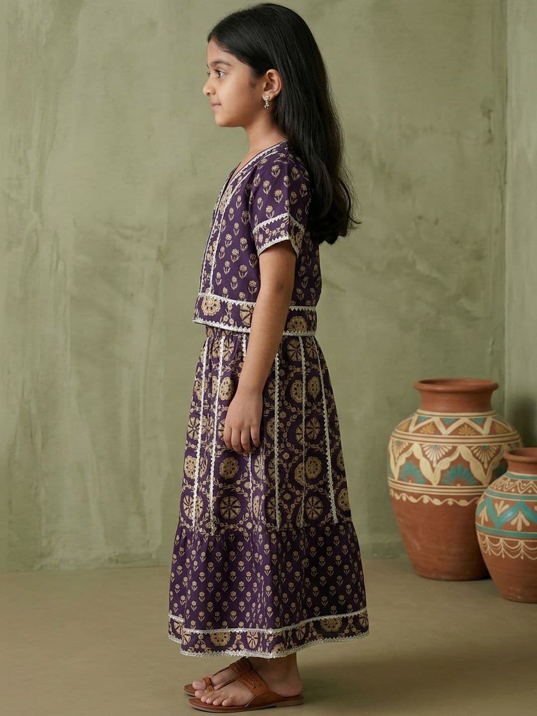 Readiprint Girls Printed Kalamkari Ready to Wear Lehenga & thumbnail 6