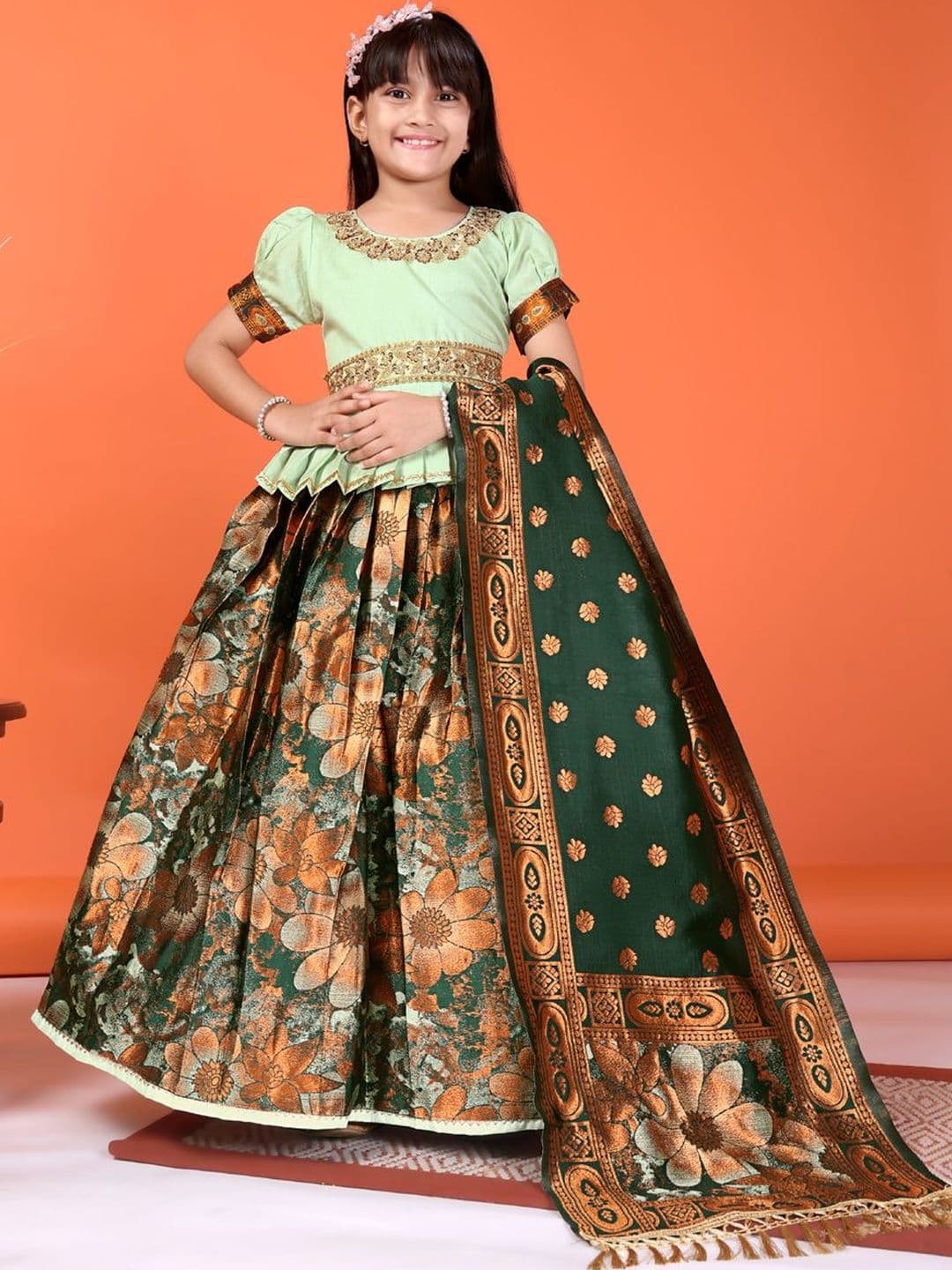 KALINI Girls Embellished Sequinned Ready to Wear Lehenga & Blouse With Dupatta thumbnail 5