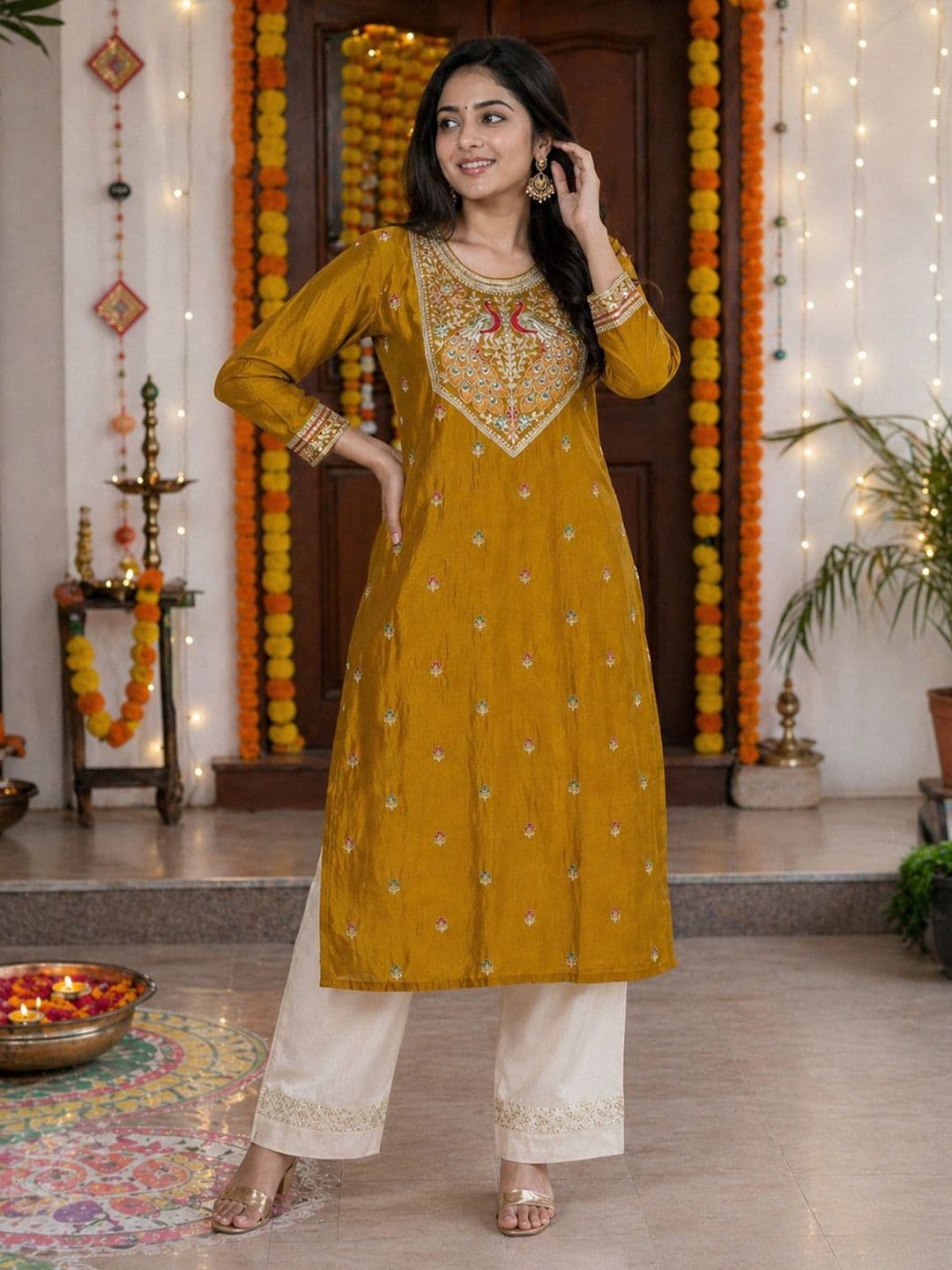 rarethread Women Ethnic Motifs Embroidered Thread Work Kurta - view 1