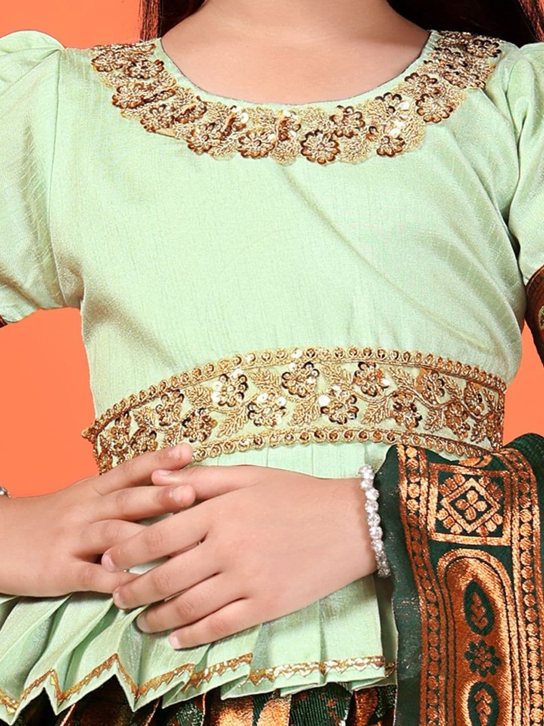 KALINI Girls Embellished Sequinned Ready to Wear Lehenga & Blouse With Dupatta thumbnail 4