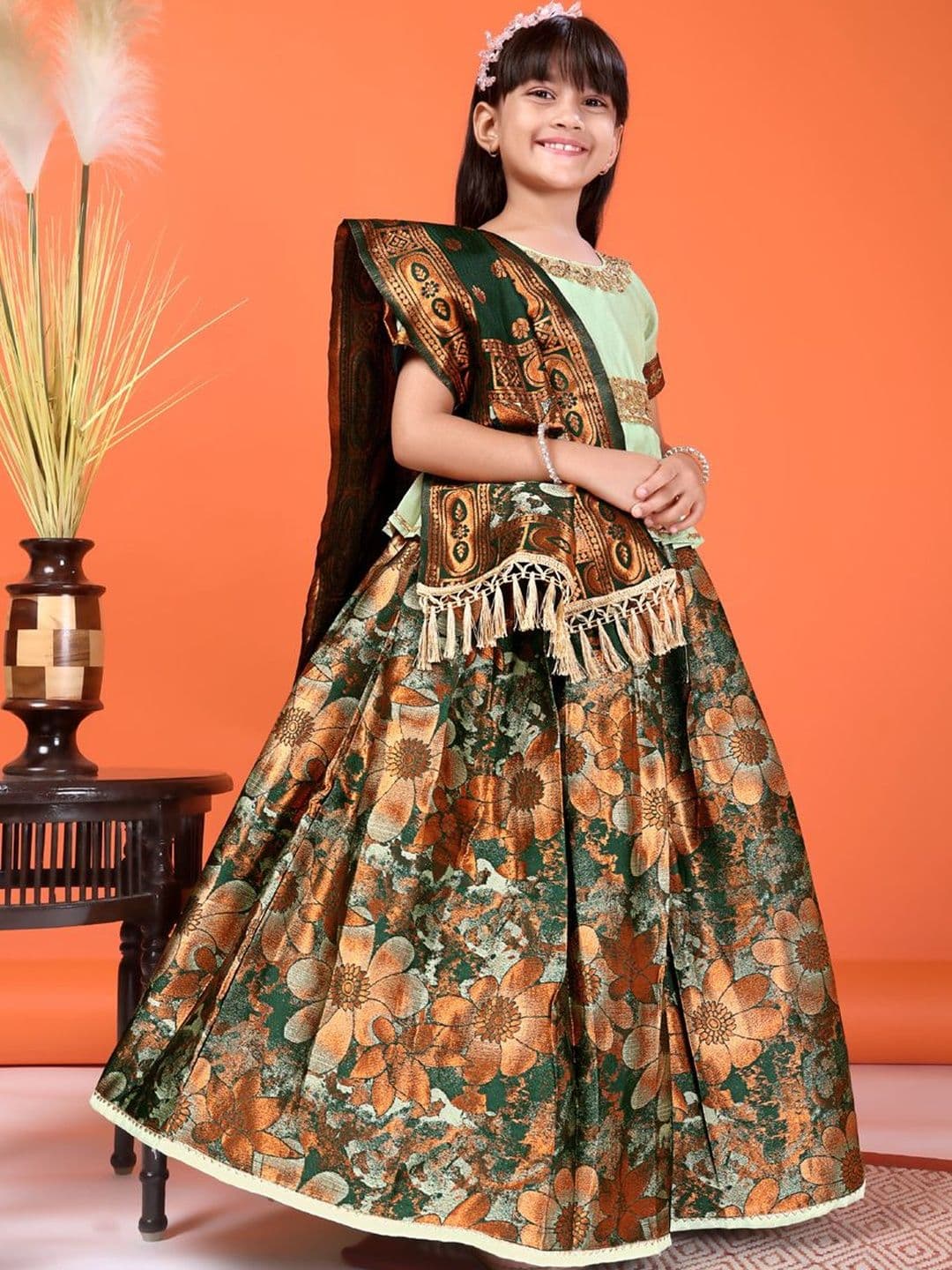 KALINI Girls Embellished Sequinned Ready to Wear Lehenga & Blouse With Dupatta - view 1