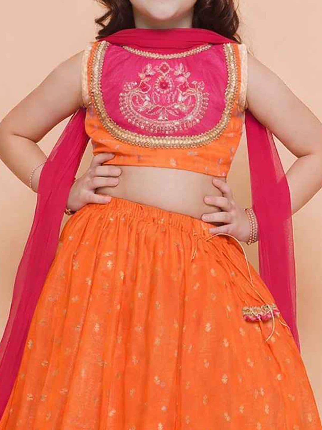 RJ ONLINE Girls Embroidered Thread Work Tie and Dye Ready to Wear Lehenga & Blouse With Dupatta thumbnail 2