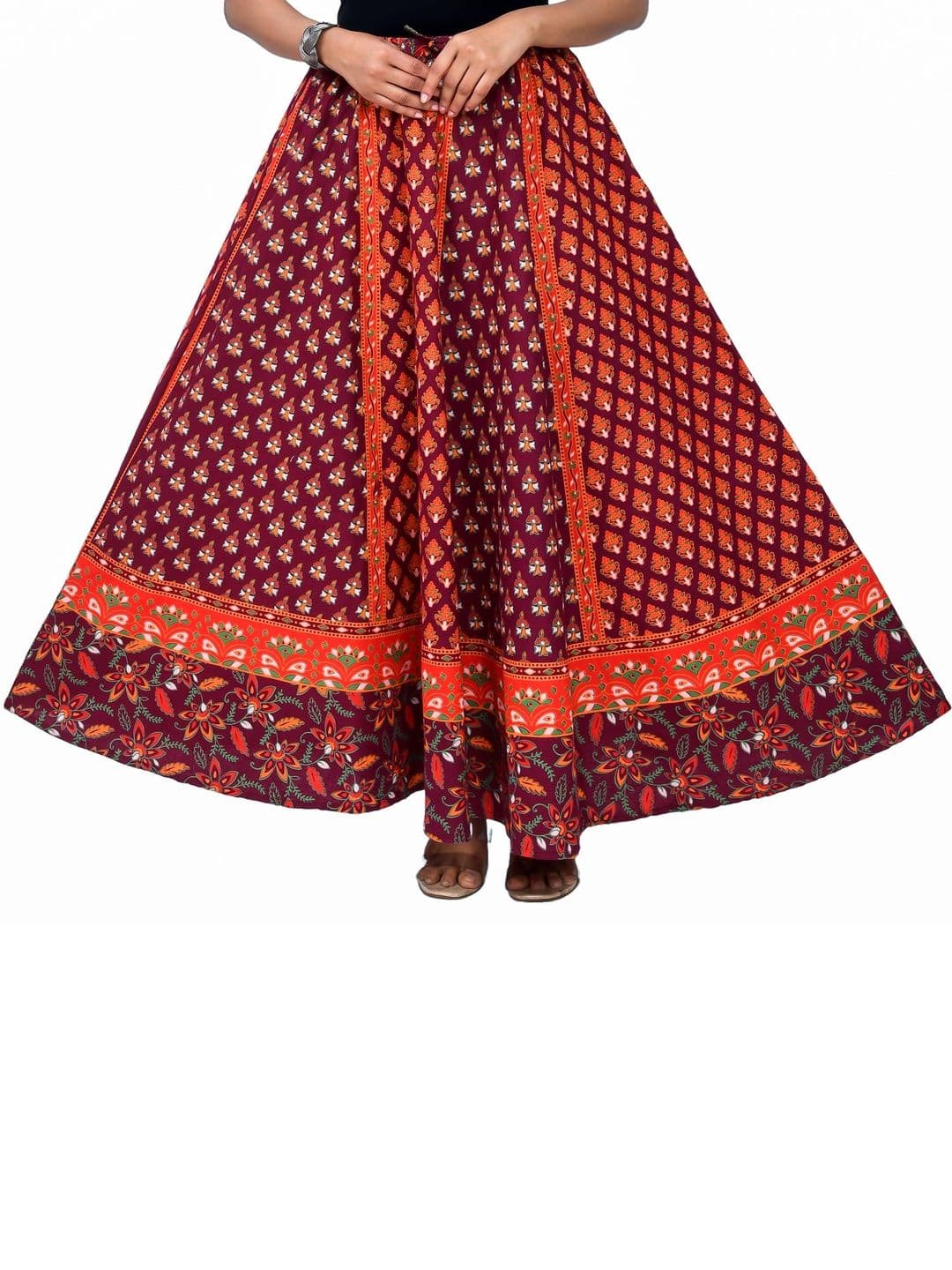SAMJHI Women Pure Cotton Cotton Cambric Paisley Maxi Flared Skirt thumbnail 4