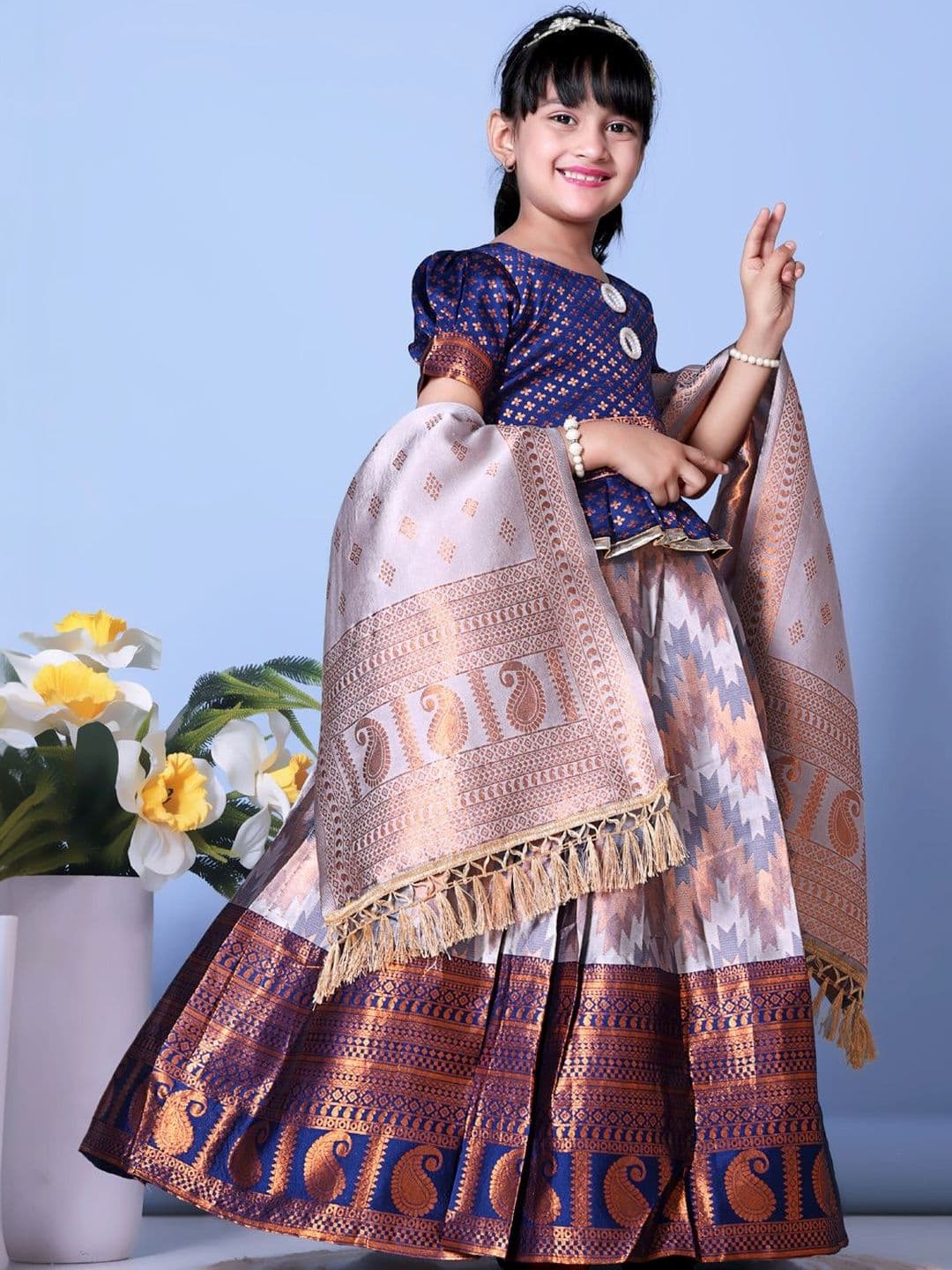 KALINI Girls Semi-Stitched Lehenga & Blouse With Dupatta - view 1