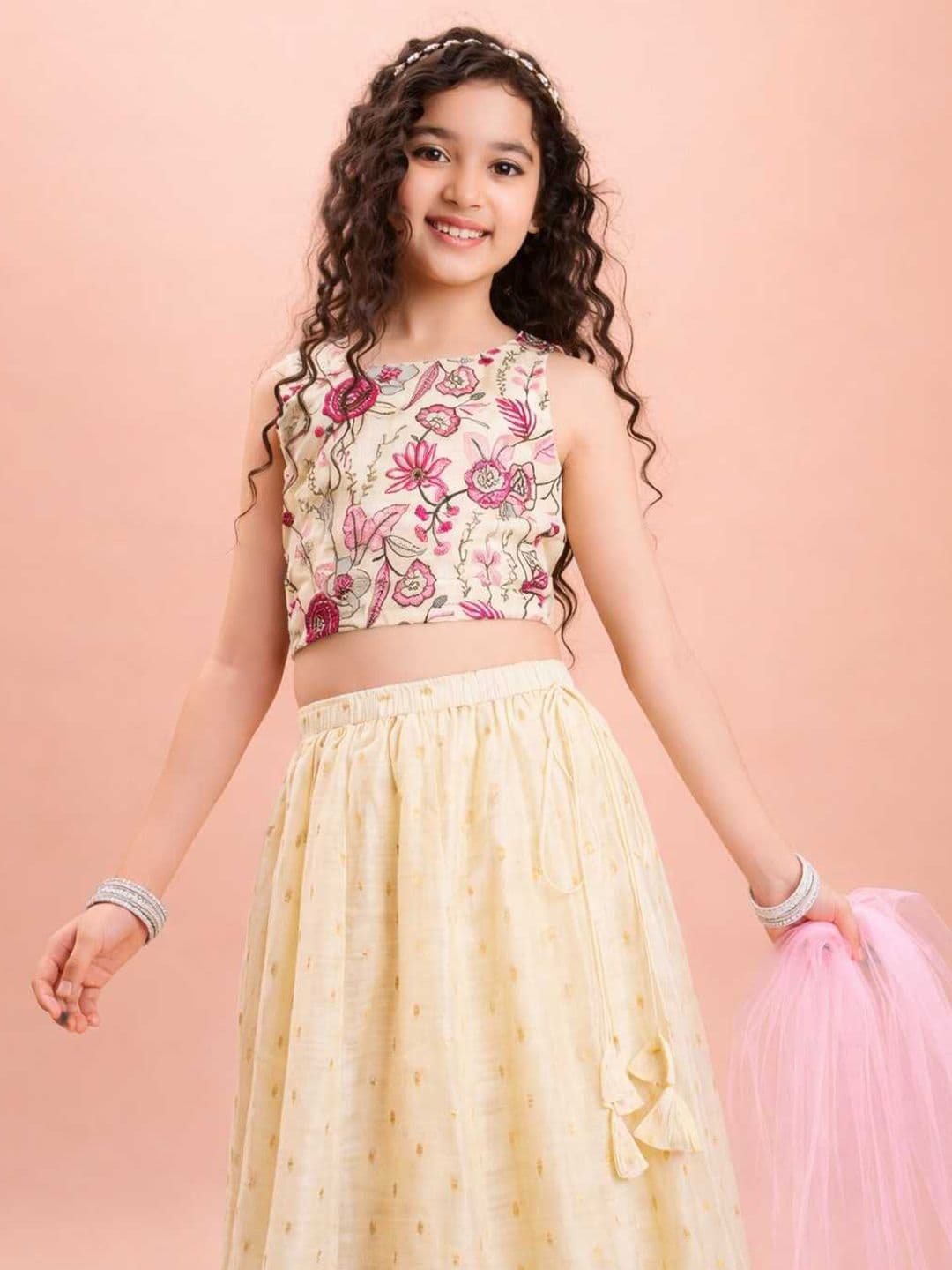 RJ ONLINE Girls Embroidered Thread Work Semi-Stitched Lehenga & Blouse With Dupatta thumbnail 4