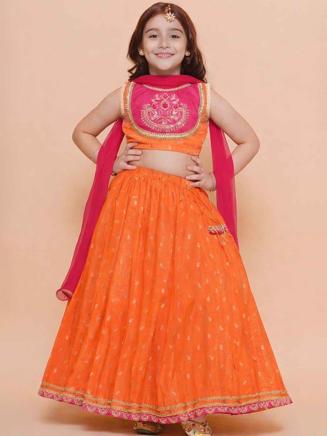 RJ ONLINE Girls Embroidered Thread Work Tie and Dye Ready to Wear Lehenga & Blouse With Dupatta - view 1