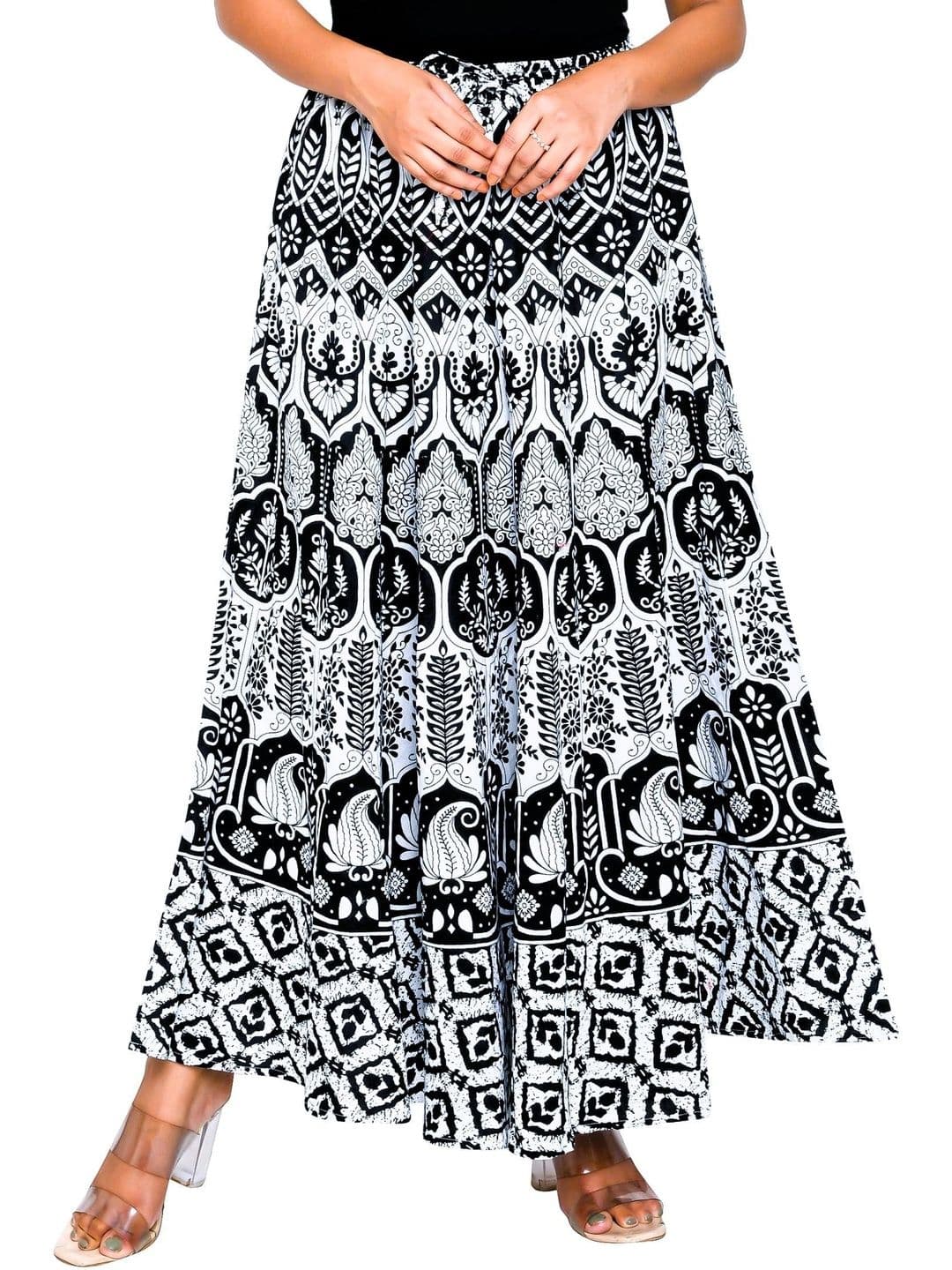 SAMJHI Women Pure Cotton Floral Maxi Flared Skirt thumbnail 2