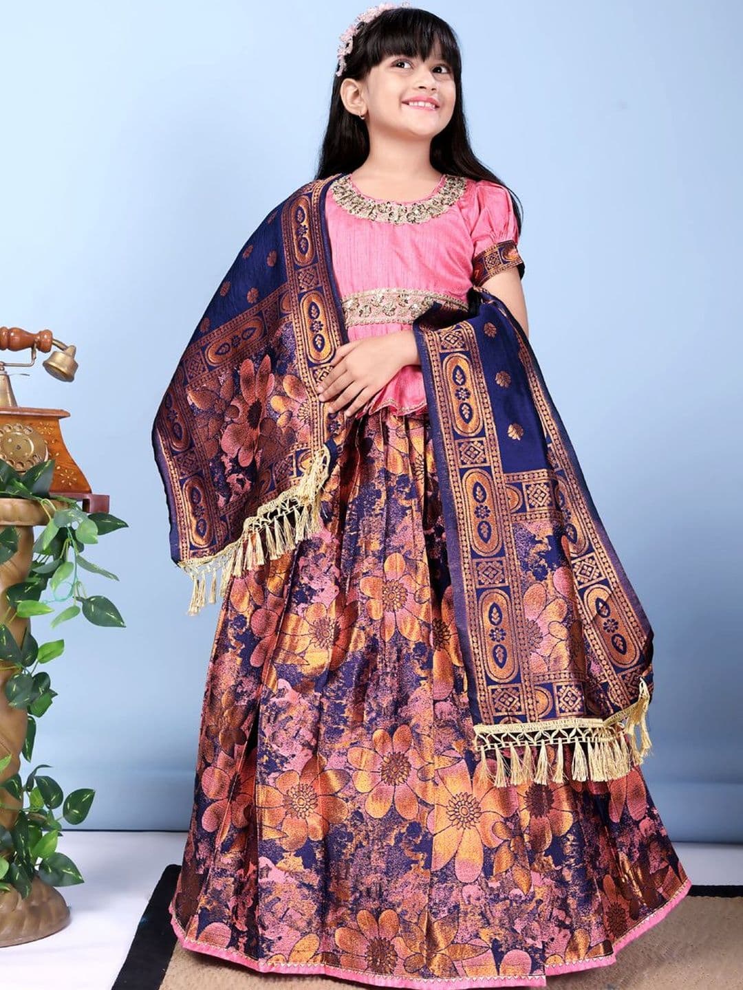 KALINI Girls Embellished Semi-Stitched Lehenga & Blouse With Dupatta thumbnail 3