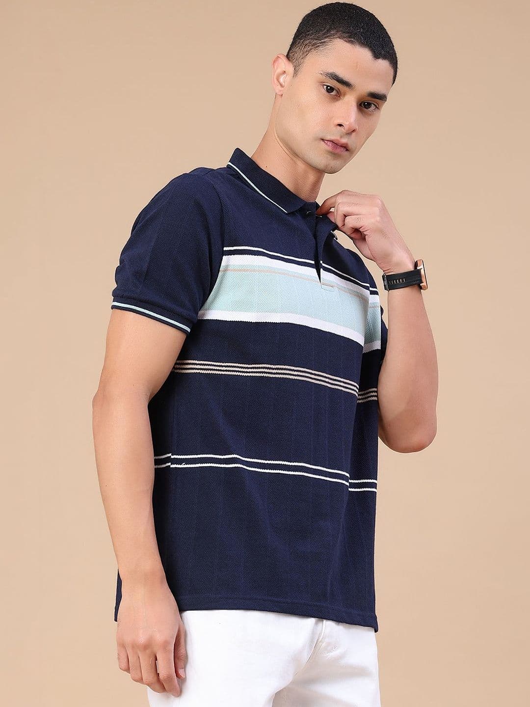 V-Mart Men Striped Polo Collar T-shirt thumbnail 4