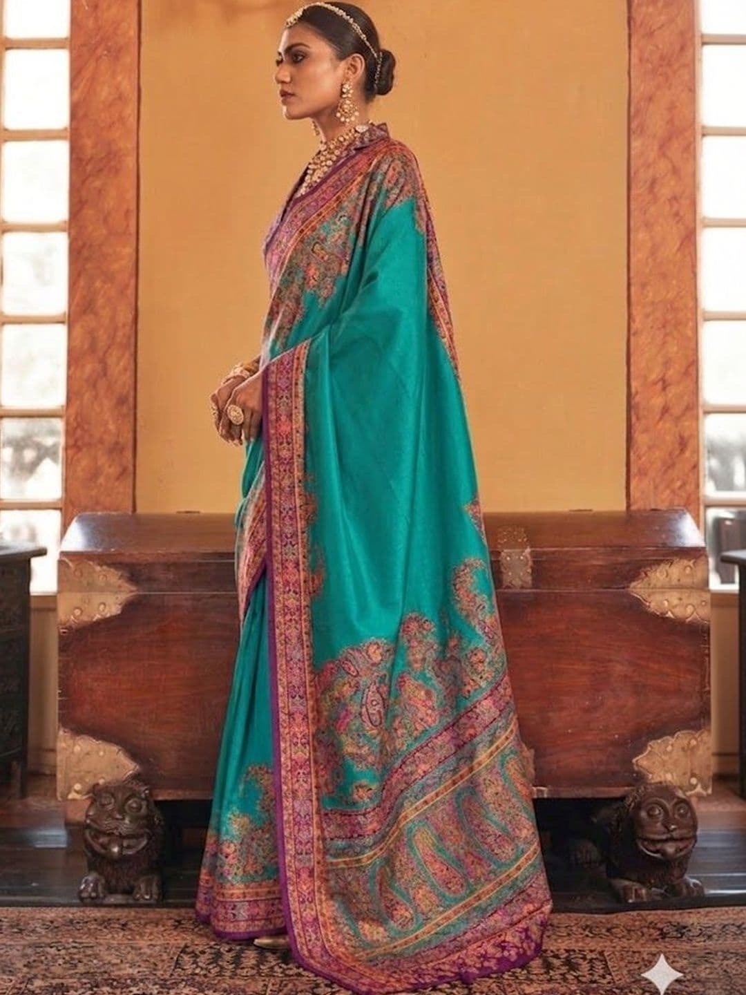 KALINI Paisley Heavy Work Block Print Saree thumbnail 2