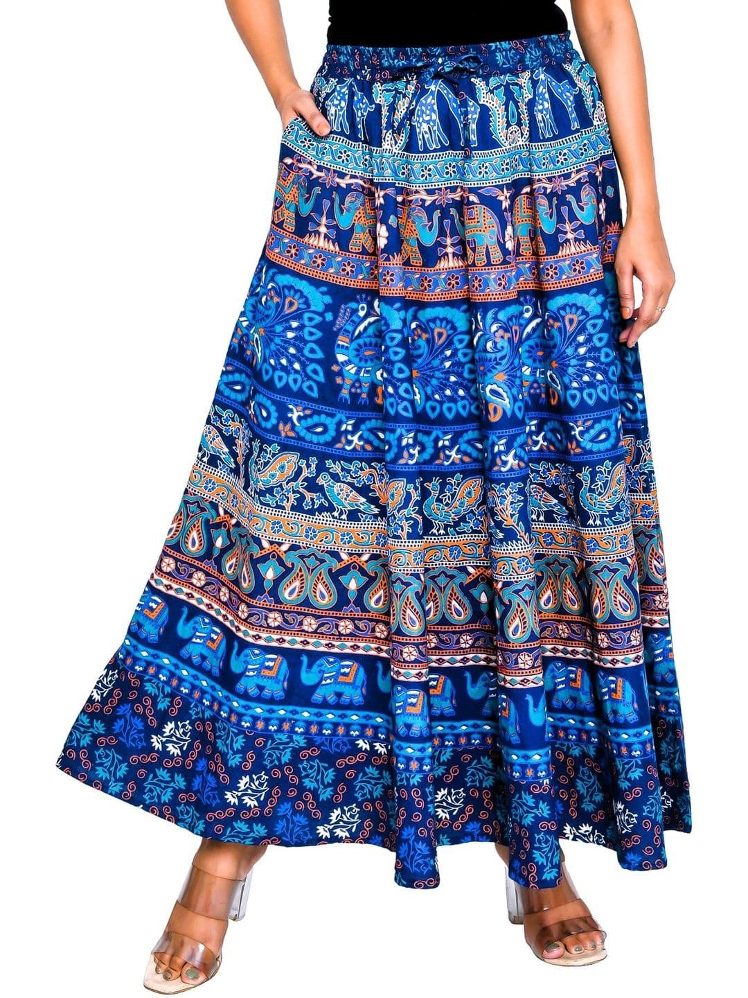 SAMJHI Women Pure Cotton Animal Bohemian Maxi Flared Skirt - view 1