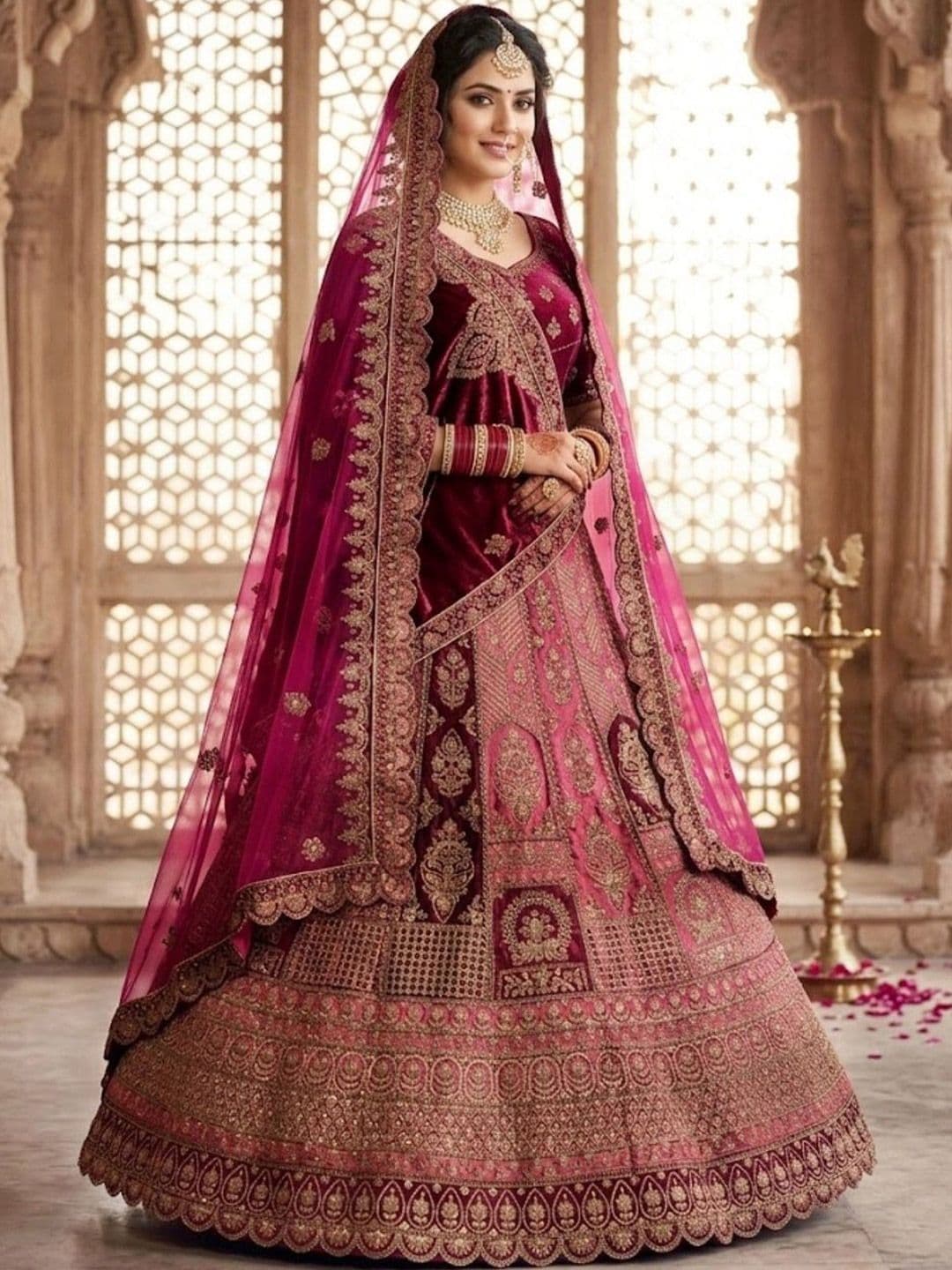 JIYANA WOMENS CHOICE Embroidered Semi-Stitched Velvet Lehenga & Blouse & Dupatta thumbnail 4